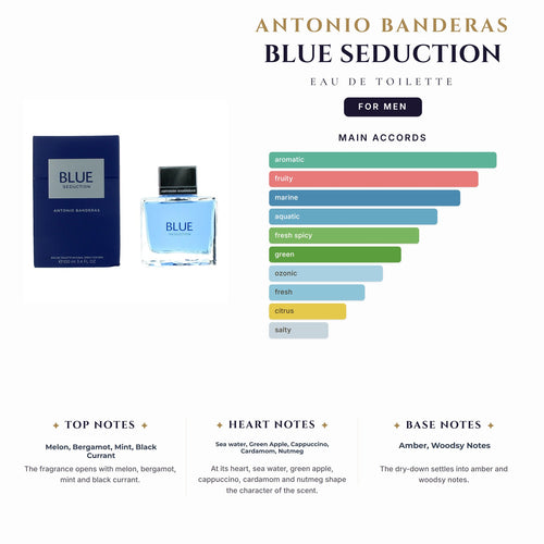 A. Banderas Blue Seduction 3.4oz EDT Spy for Men