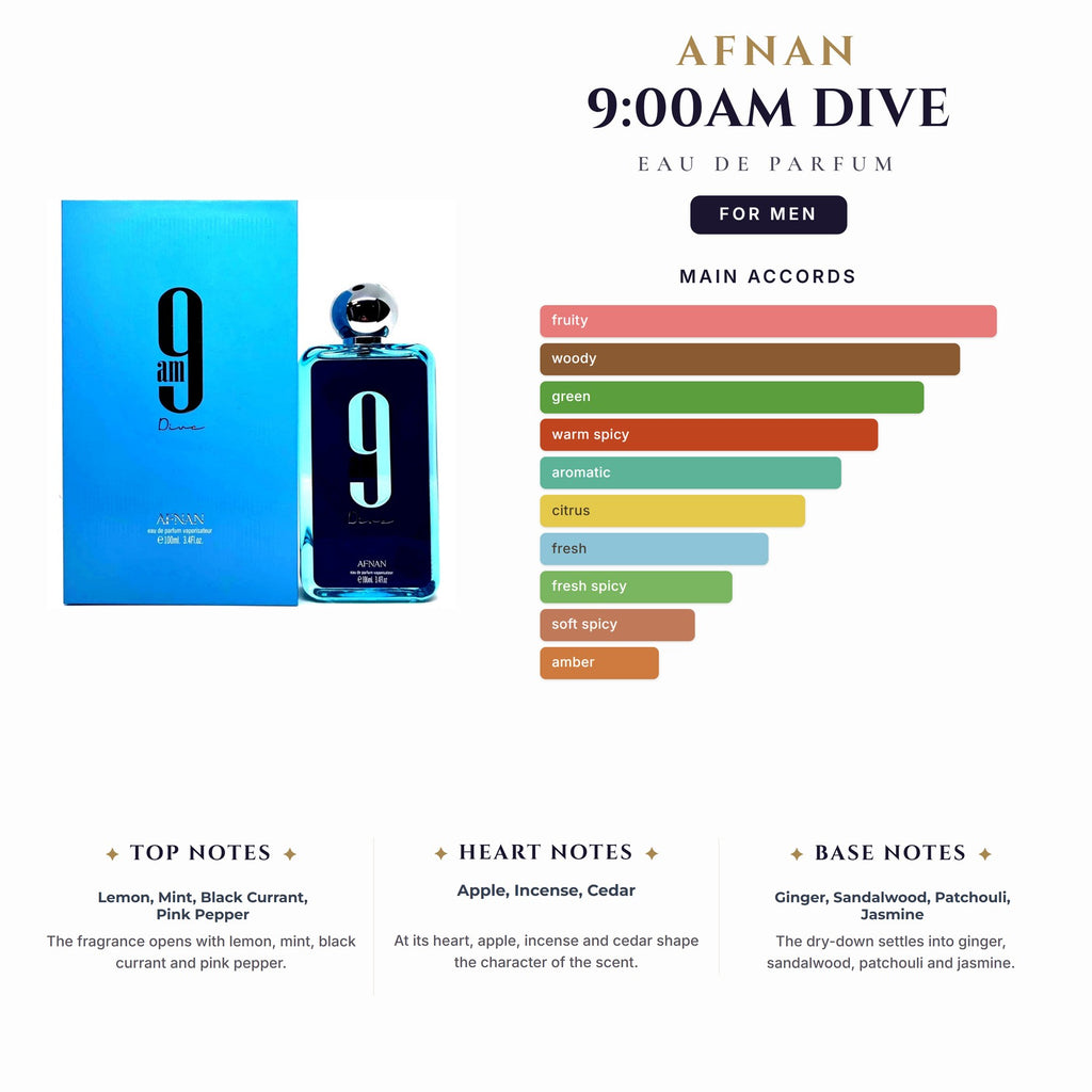 Afnan 9:00Am Dive 3.4oz EDP Spray (Blue) for Men