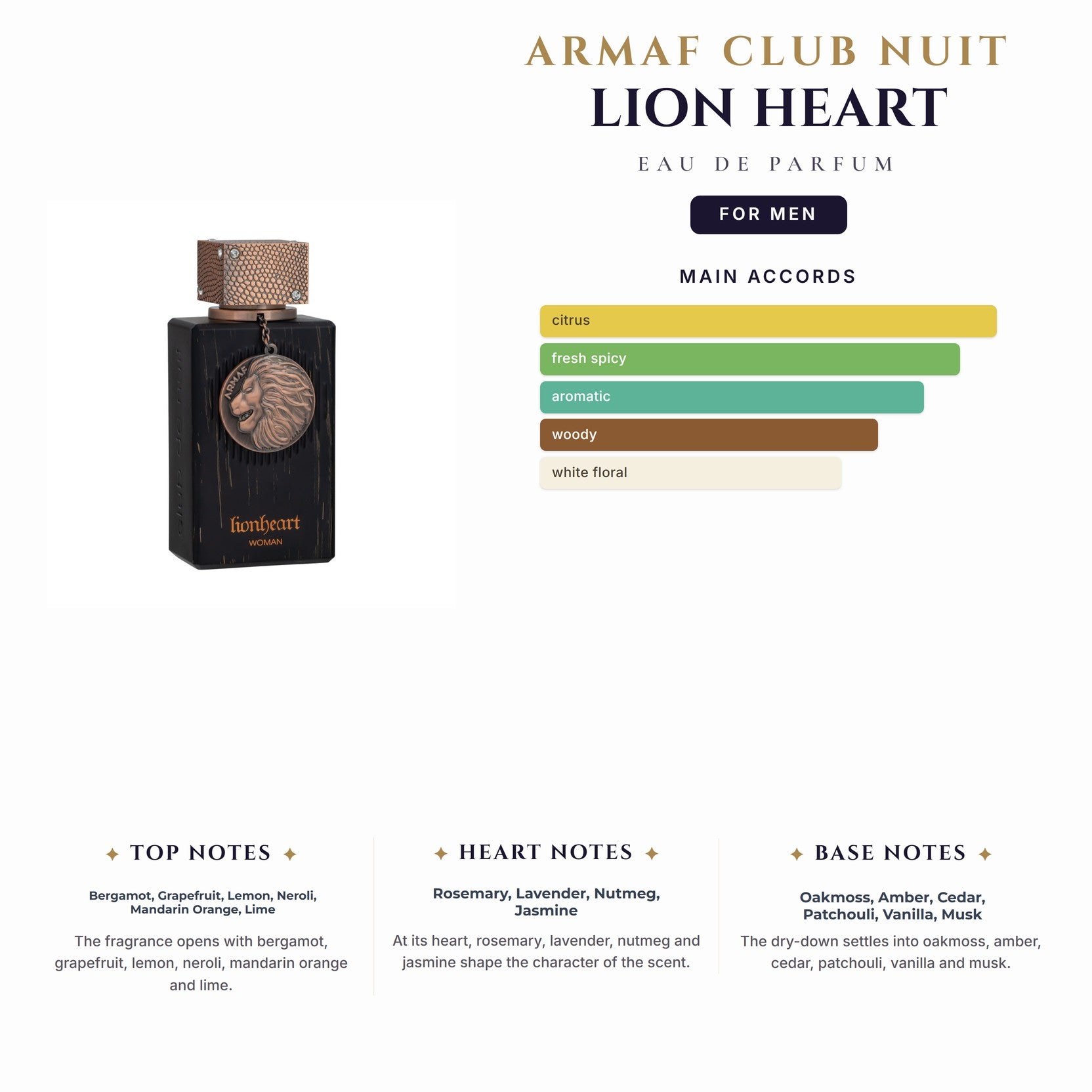 Armaf Club Nuit Lion Heart 3.4oz EDP Spray for Men