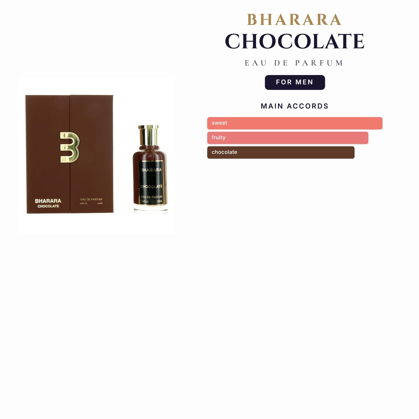 Bharara Chocolate 3.4oz EDP Spray for Men