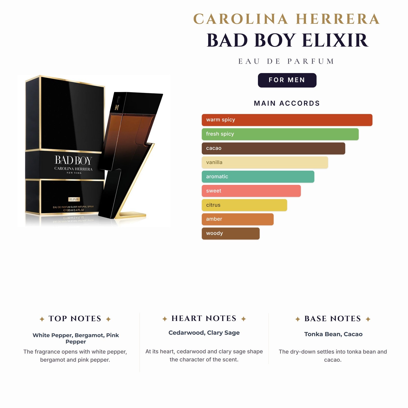 C. Herrera Bad Boy Elixir 3.4oz EDP Spray for Men