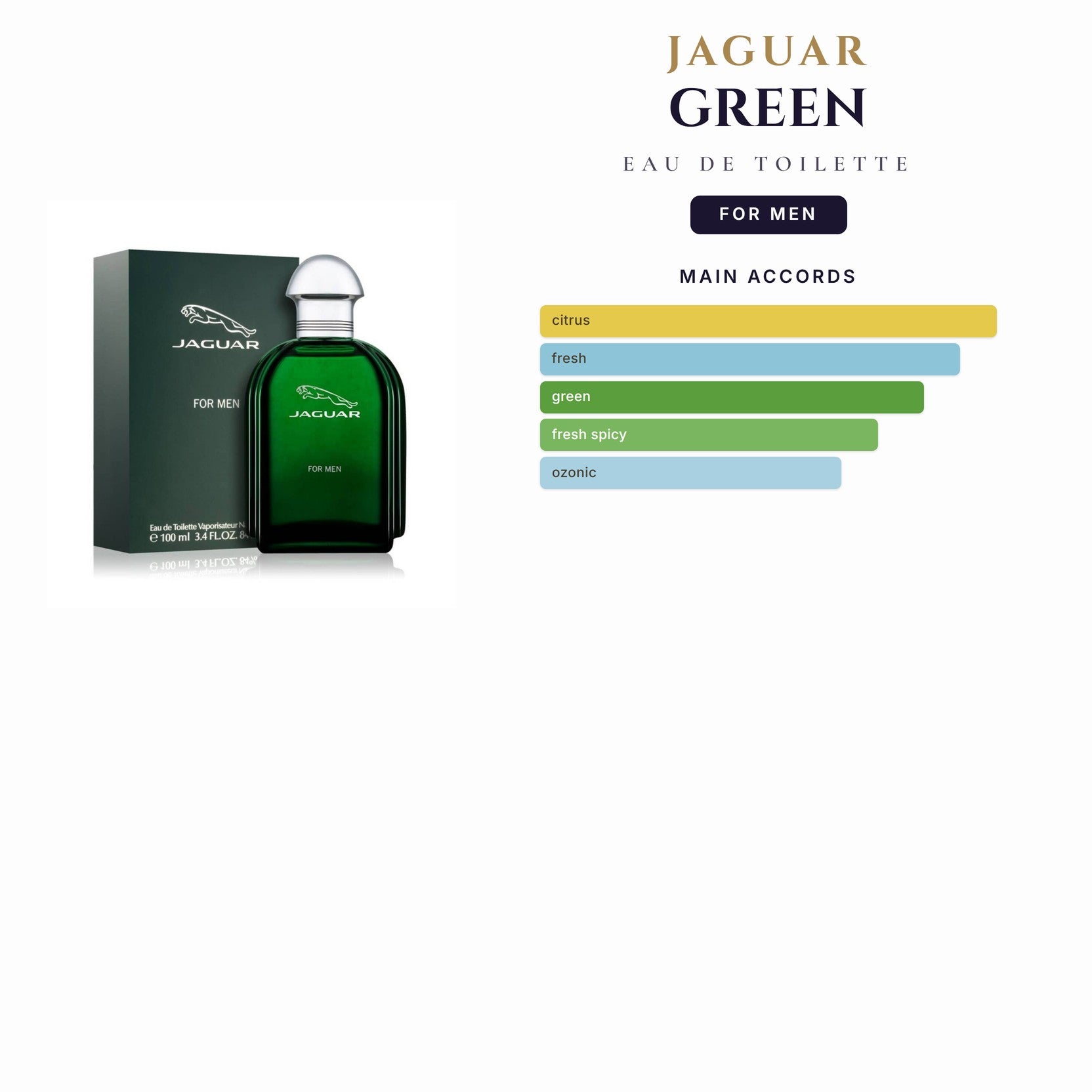 Jaguar Green 3.4oz EDT Spray for Men