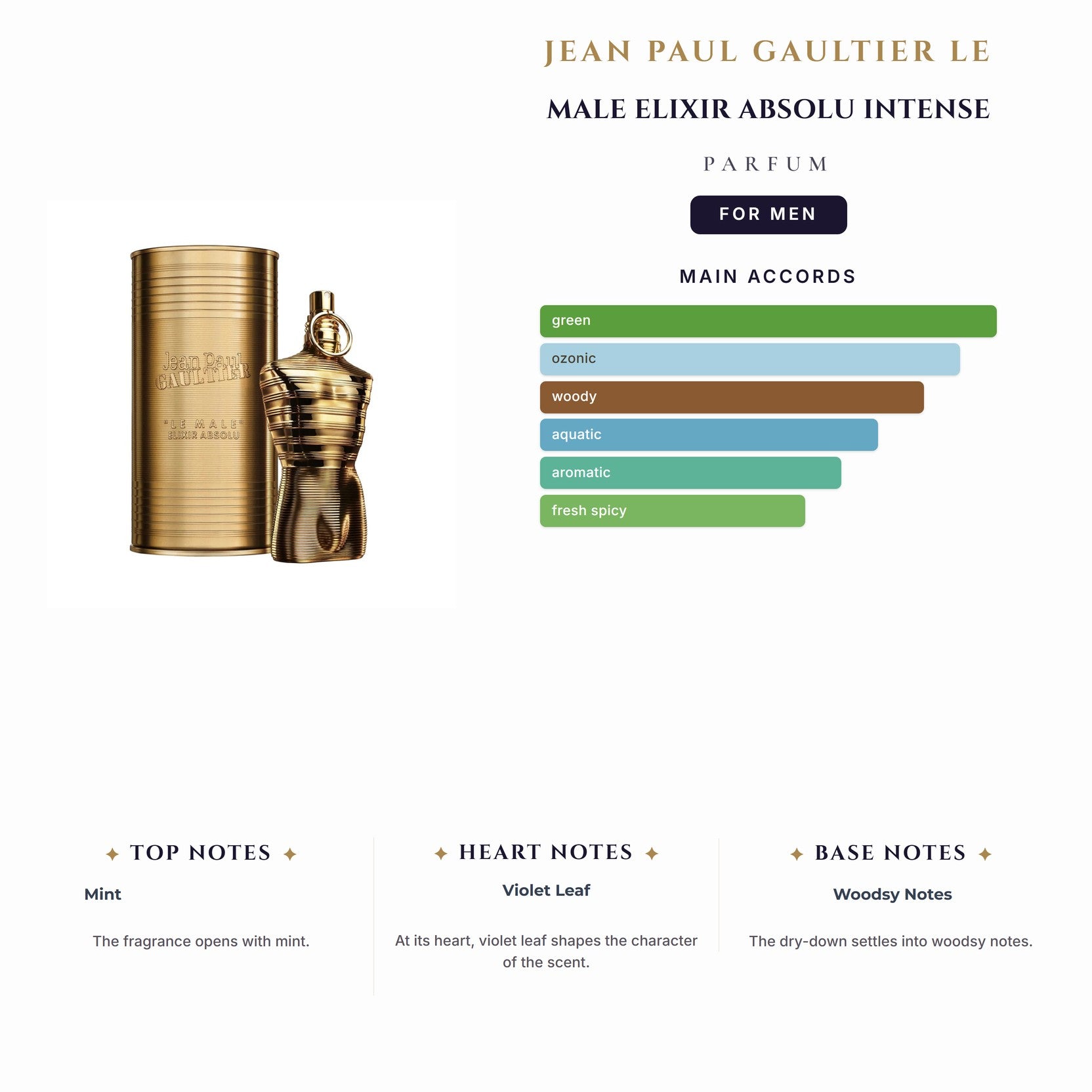 Jean Paul Gaultier Le Male Elixir Absolu Intense 2.5oz Parfum Spray for Men