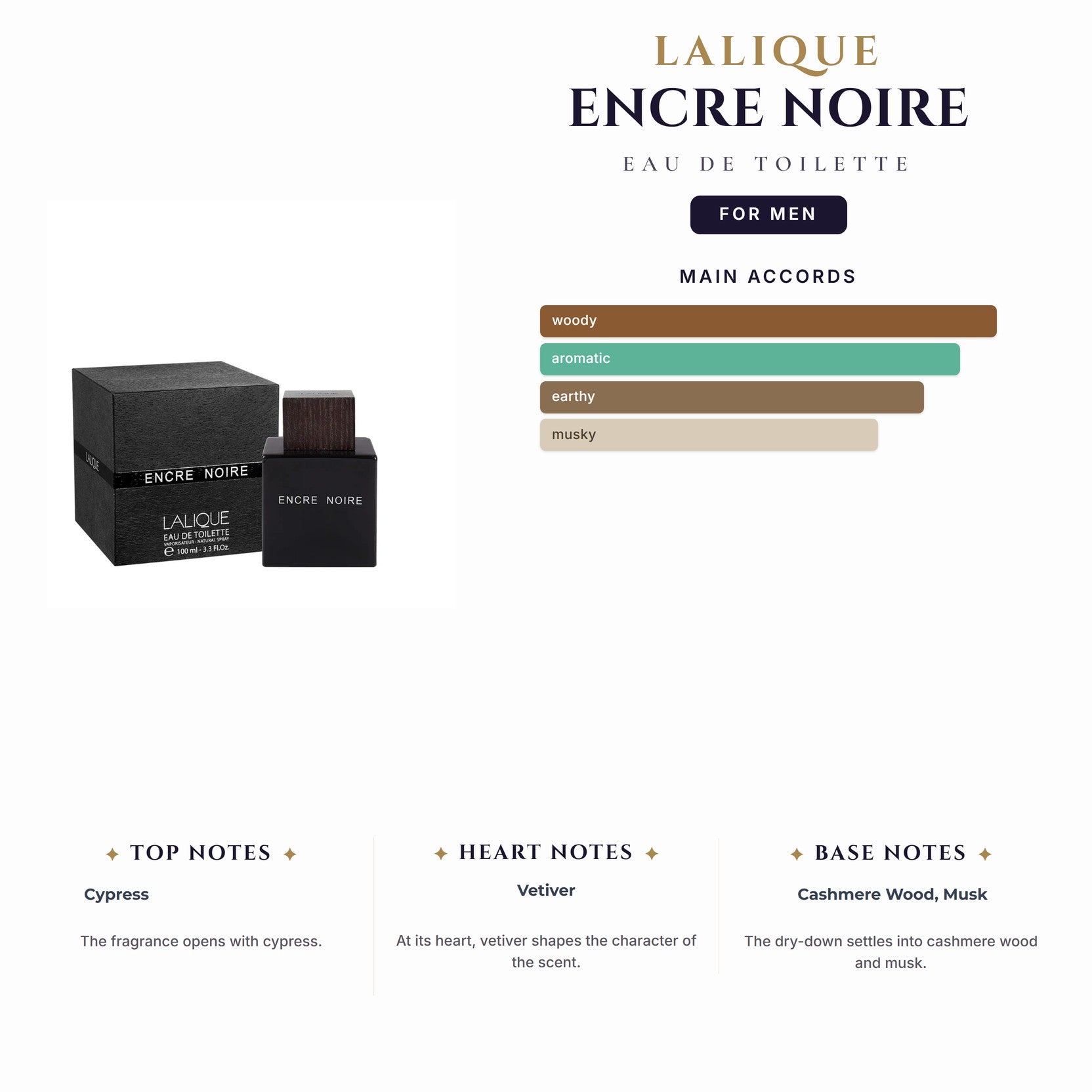 Lalique Encre Noire 3.4oz EDT Spray for Men