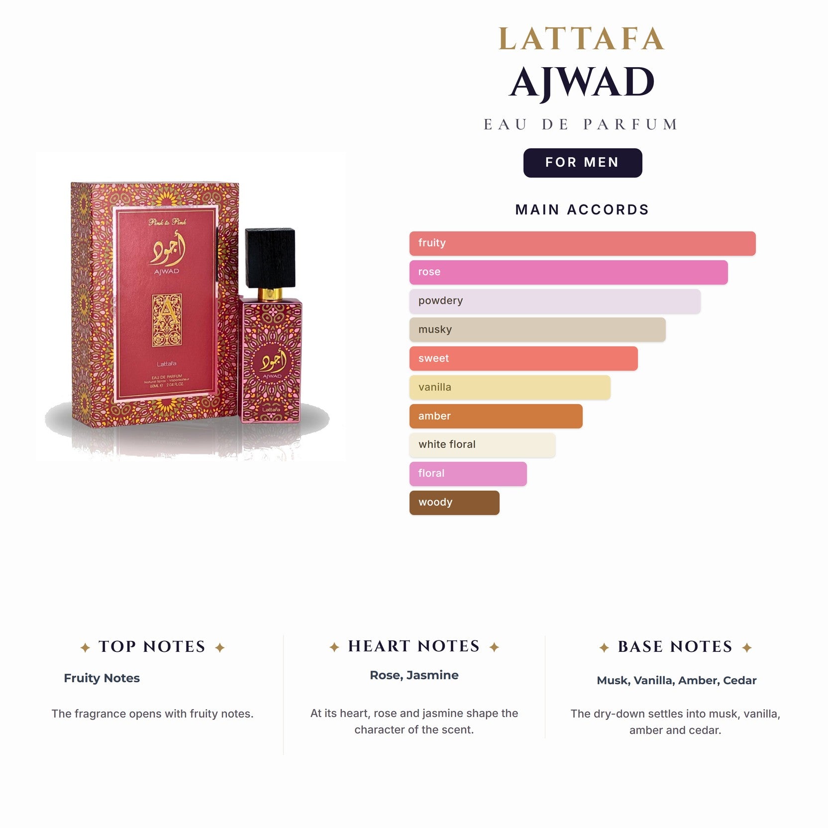 Lattafa Ajwad 2.0oz EDP Spray (Like Mancera Rose Vanille) for Men