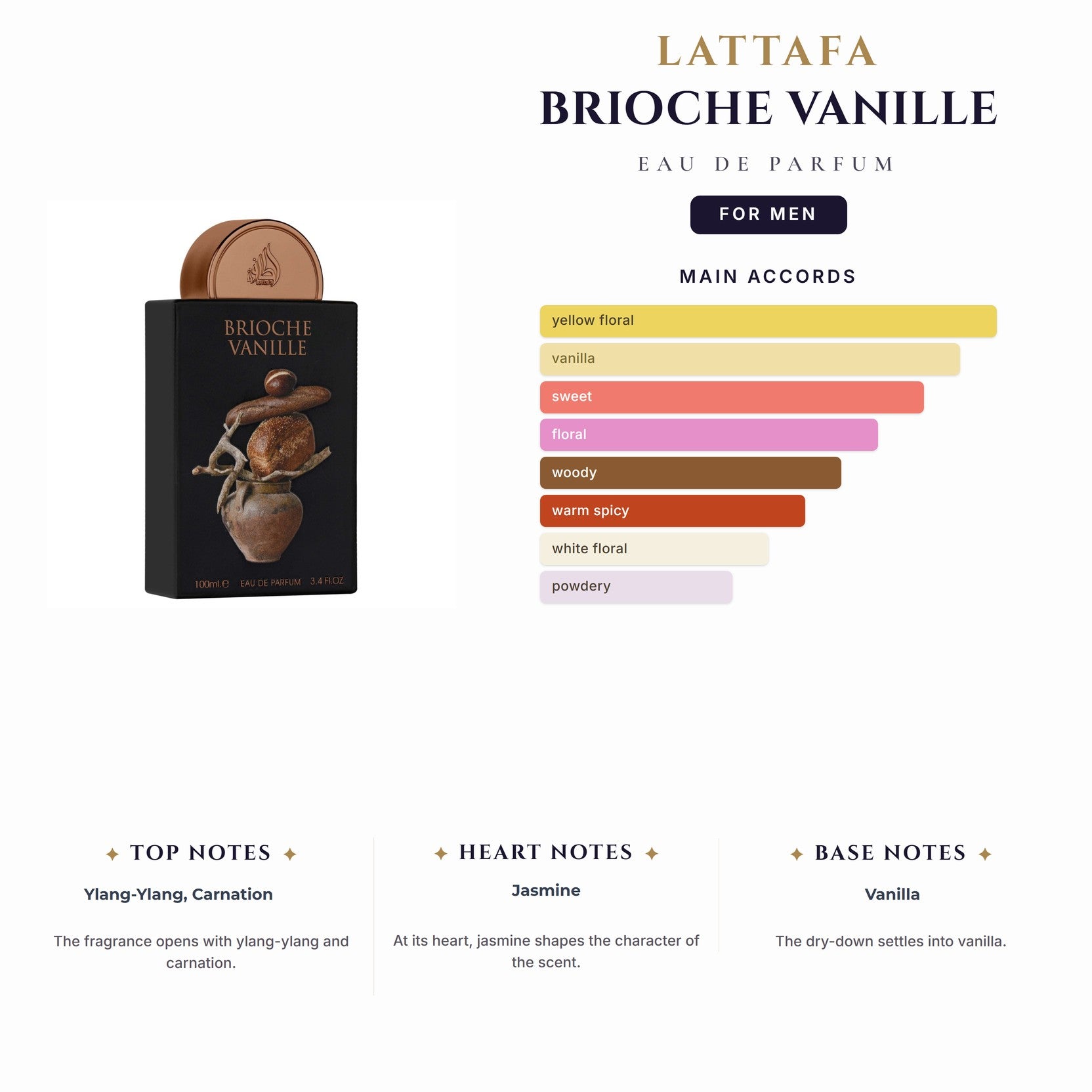 Lattafa Brioche Vanille 3.4oz EDP Spray for Men
