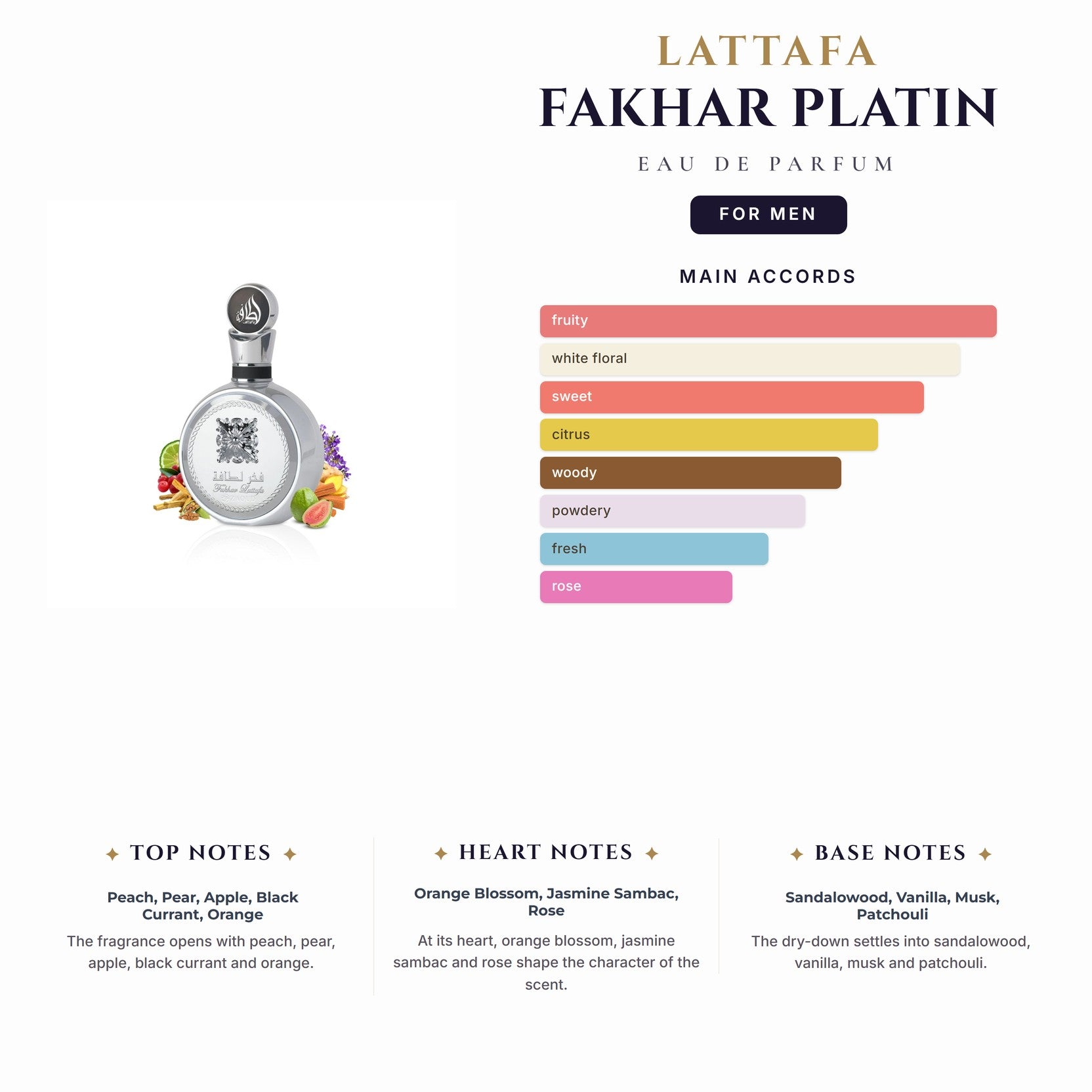 Lattafa Fakhar Platin 3.4oz EDP Spray (All Silver Box) for Men