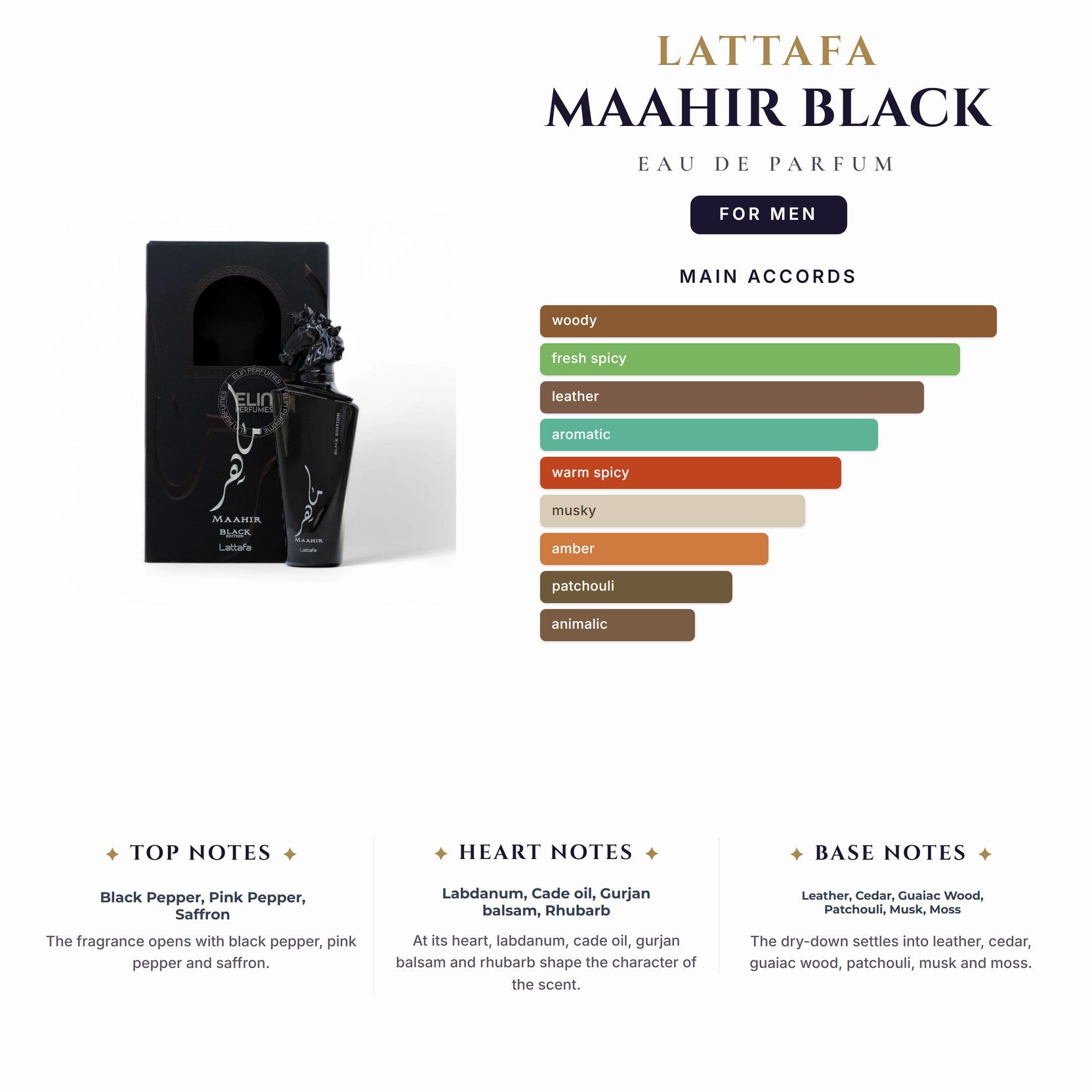 Lattafa Maahir Black 3.4oz EDP Spray (Like Terroni Orto Parisi) for Men