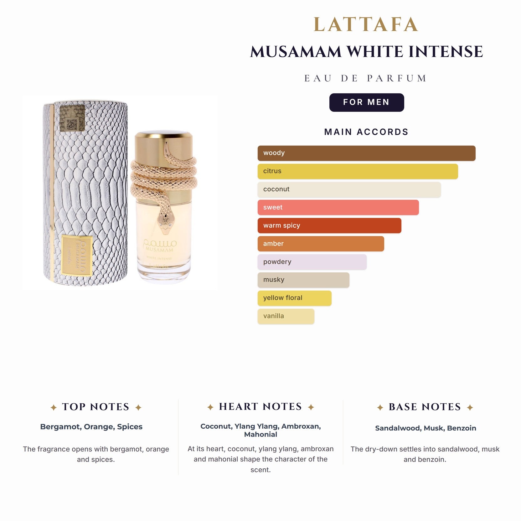 Lattafa Musamam White Intense 3.4oz EDP Spray for Men