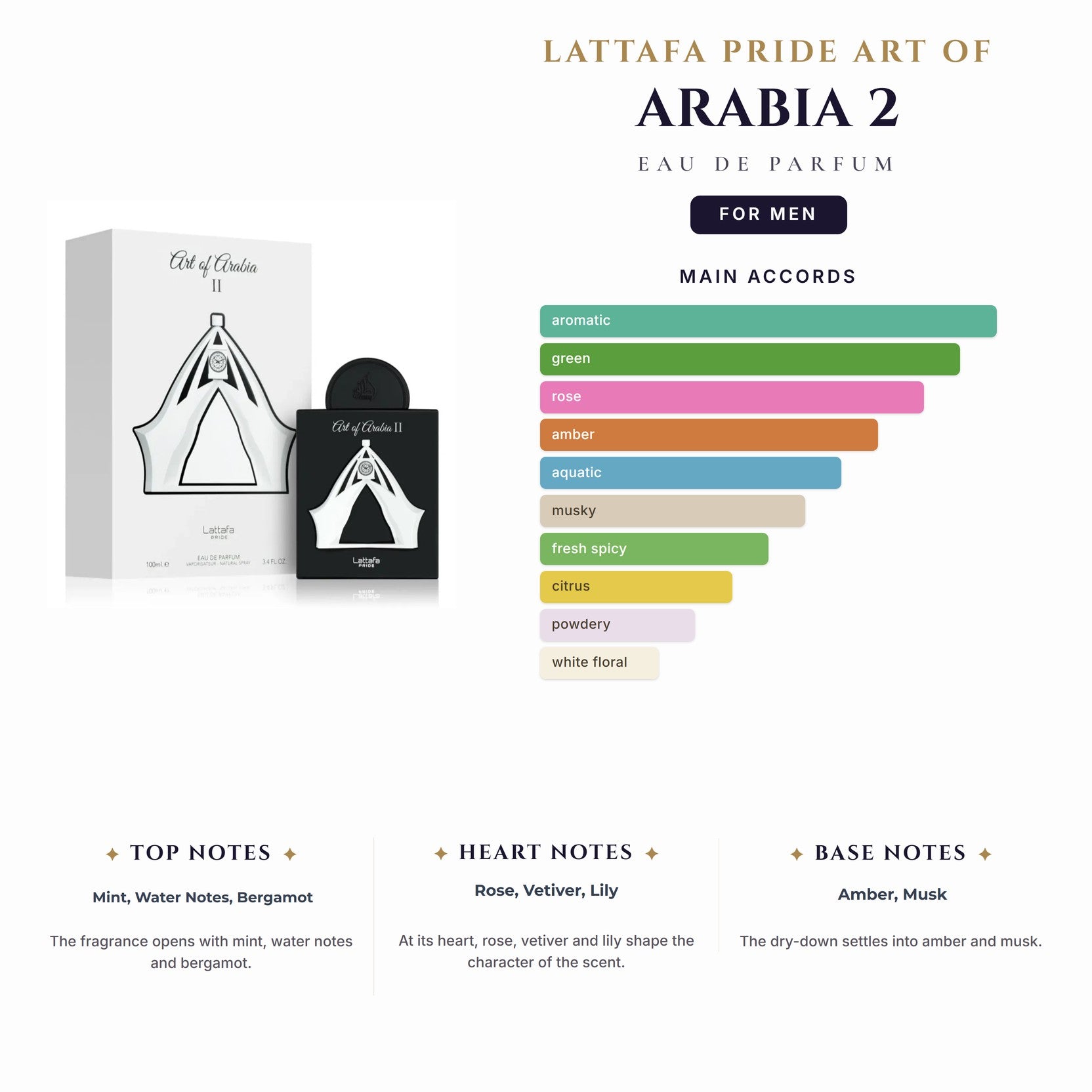 Lattafa Pride Art Of Arabia 2 3.4oz EDP Spray (Like Parfum D Marley Pegasus) for Men