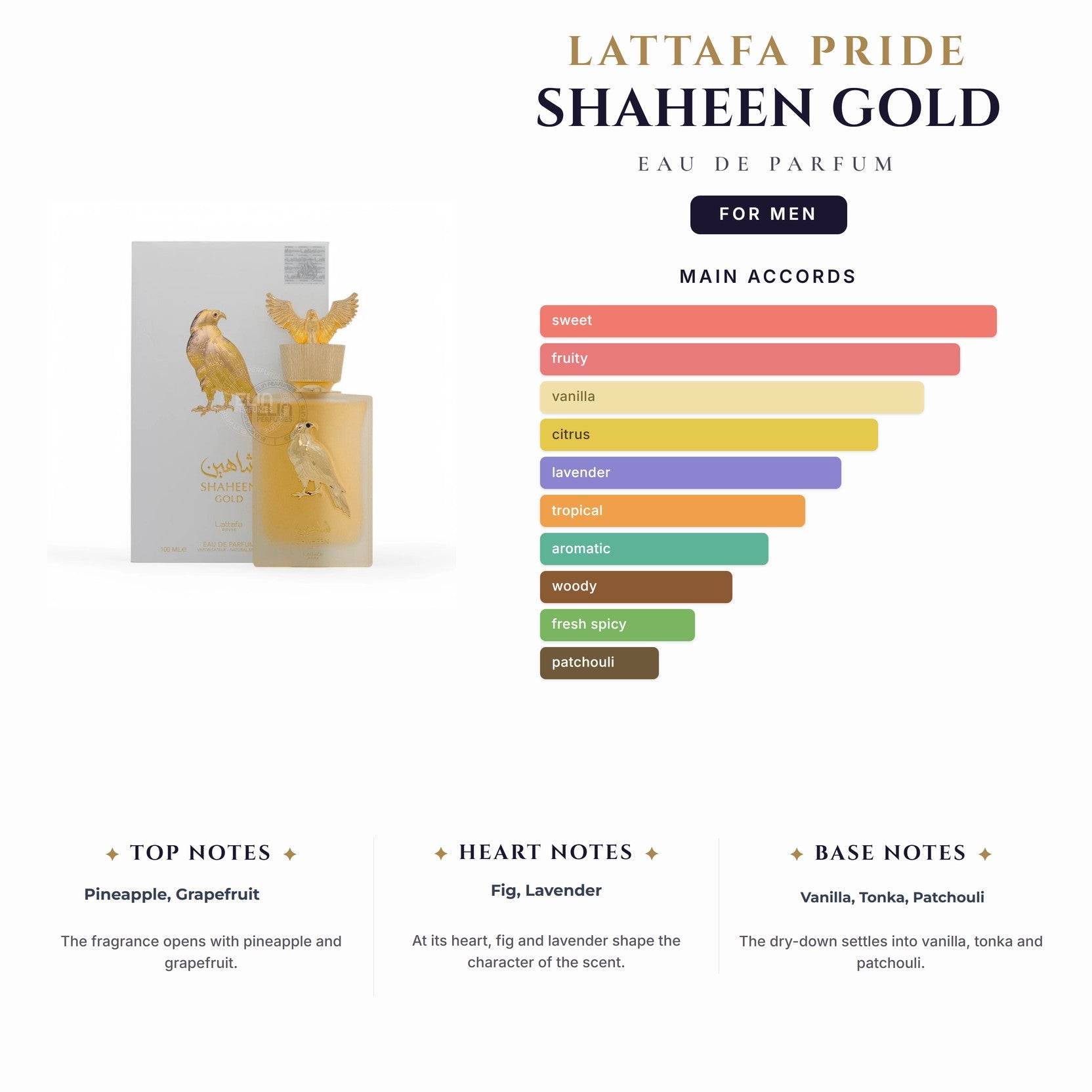 Lattafa Pride Shaheen Gold 3.4oz EDP Spray for Men