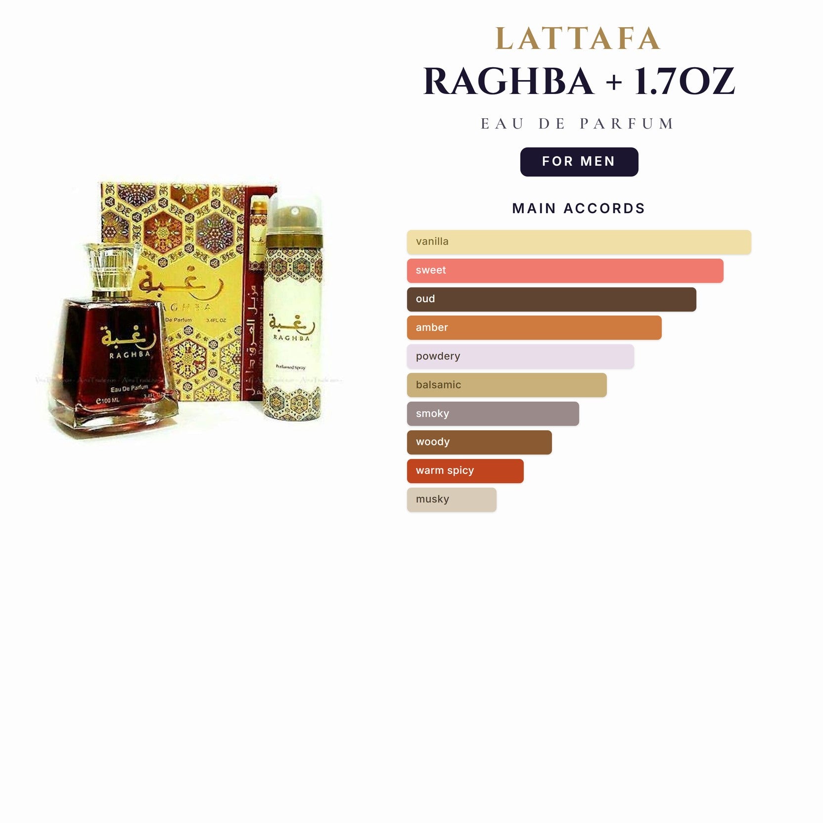 Lattafa Raghba 3.4oz EDP Spray + 1.7oz EDP for Men