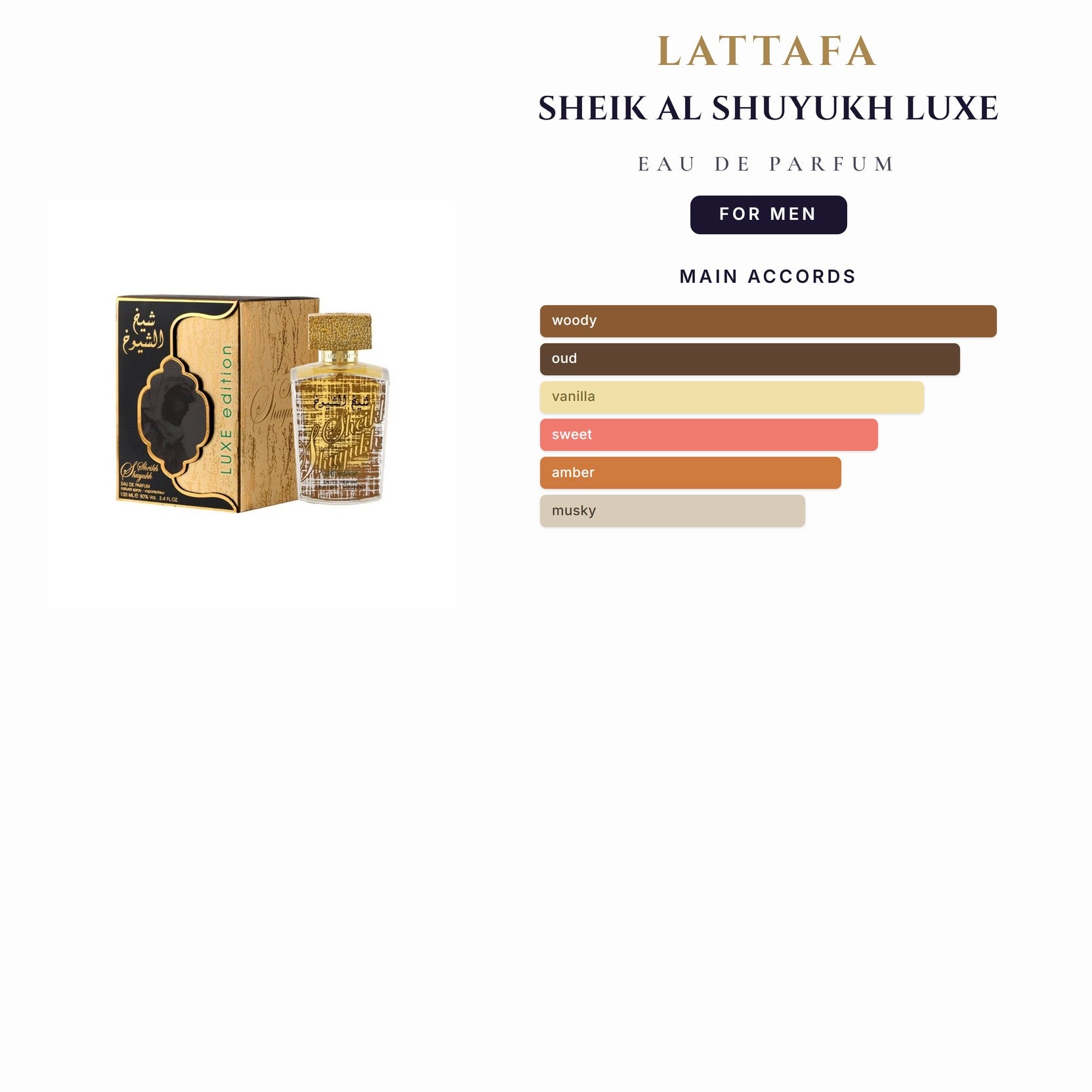Lattafa Sheik Al Shuyukh Luxe 3.4oz EDP Spray (Like Lancome Oud Bouquet) for Men