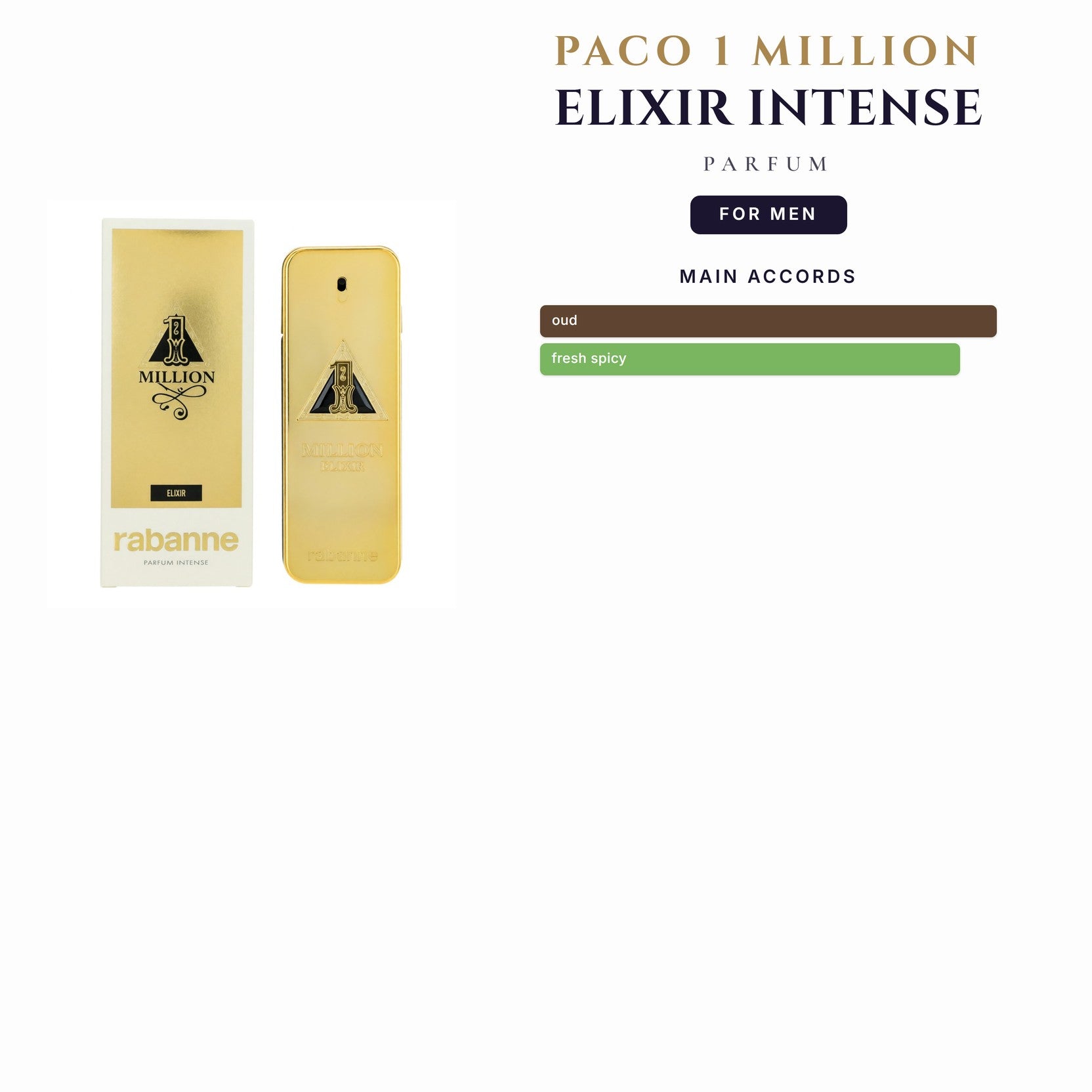Paco 1 Million Elixir 3.4oz Parfum Intense Spray for Men