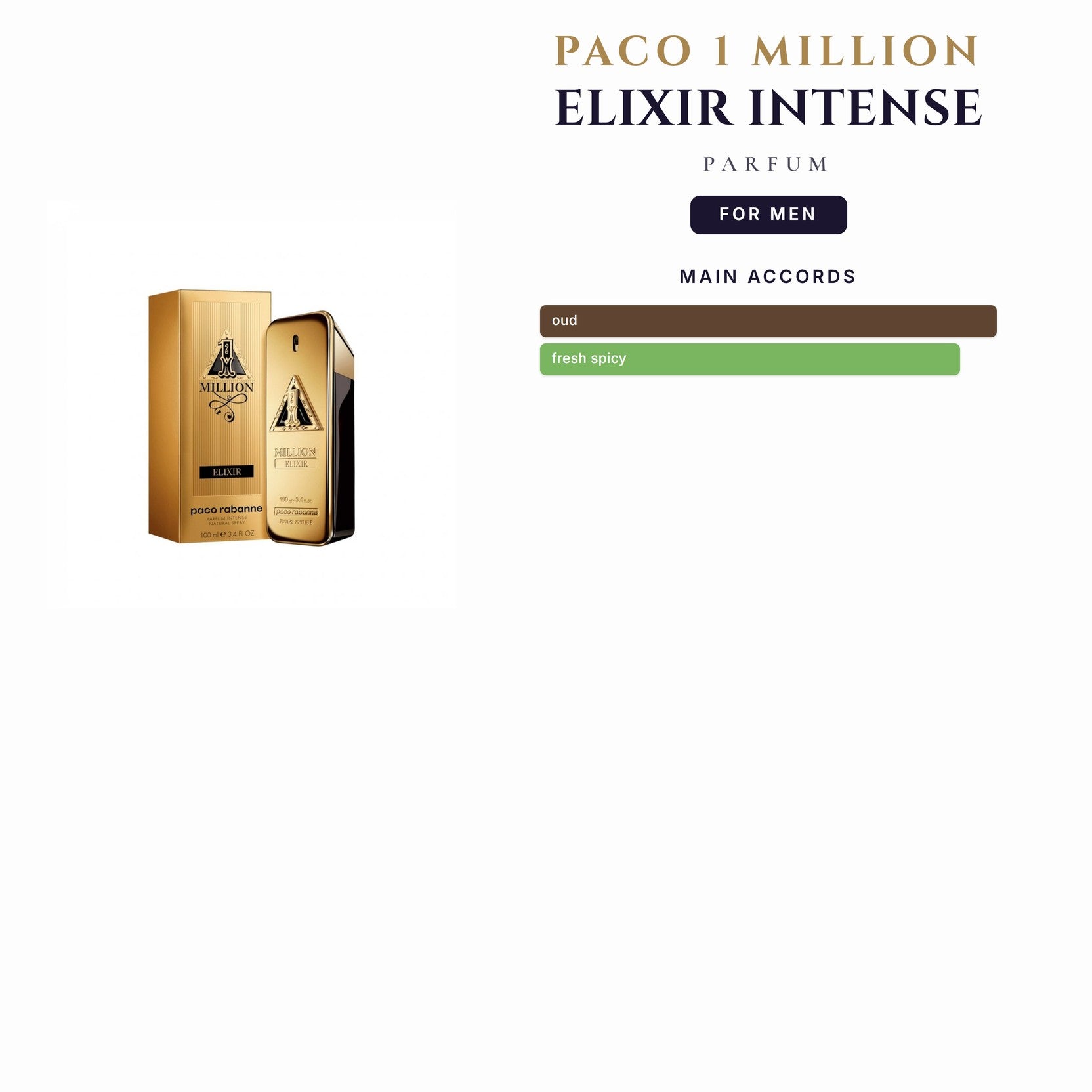 Paco 1 Million Elixir 6.7oz Parfum Intense Spray for Men
