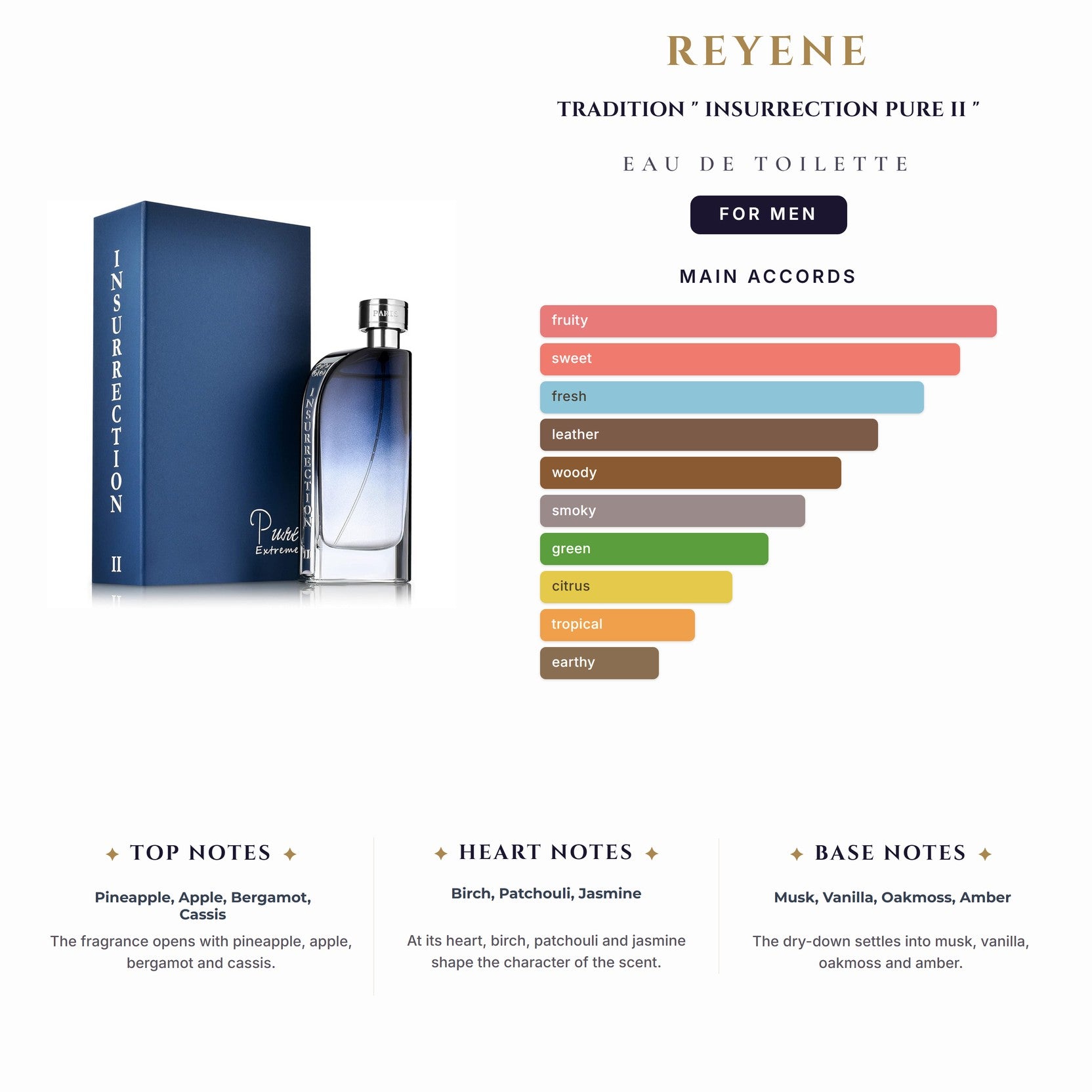 Reyene Tradition  " Insurrection Pure Ii " 3.0oz EDT Spray for Men