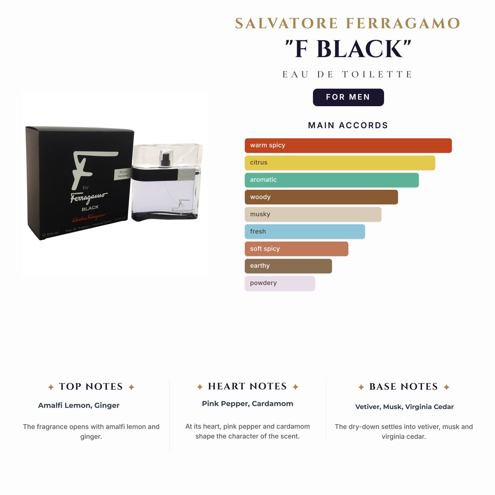 S. Ferragamo "F Black" 3.4oz EDT Spray for Men