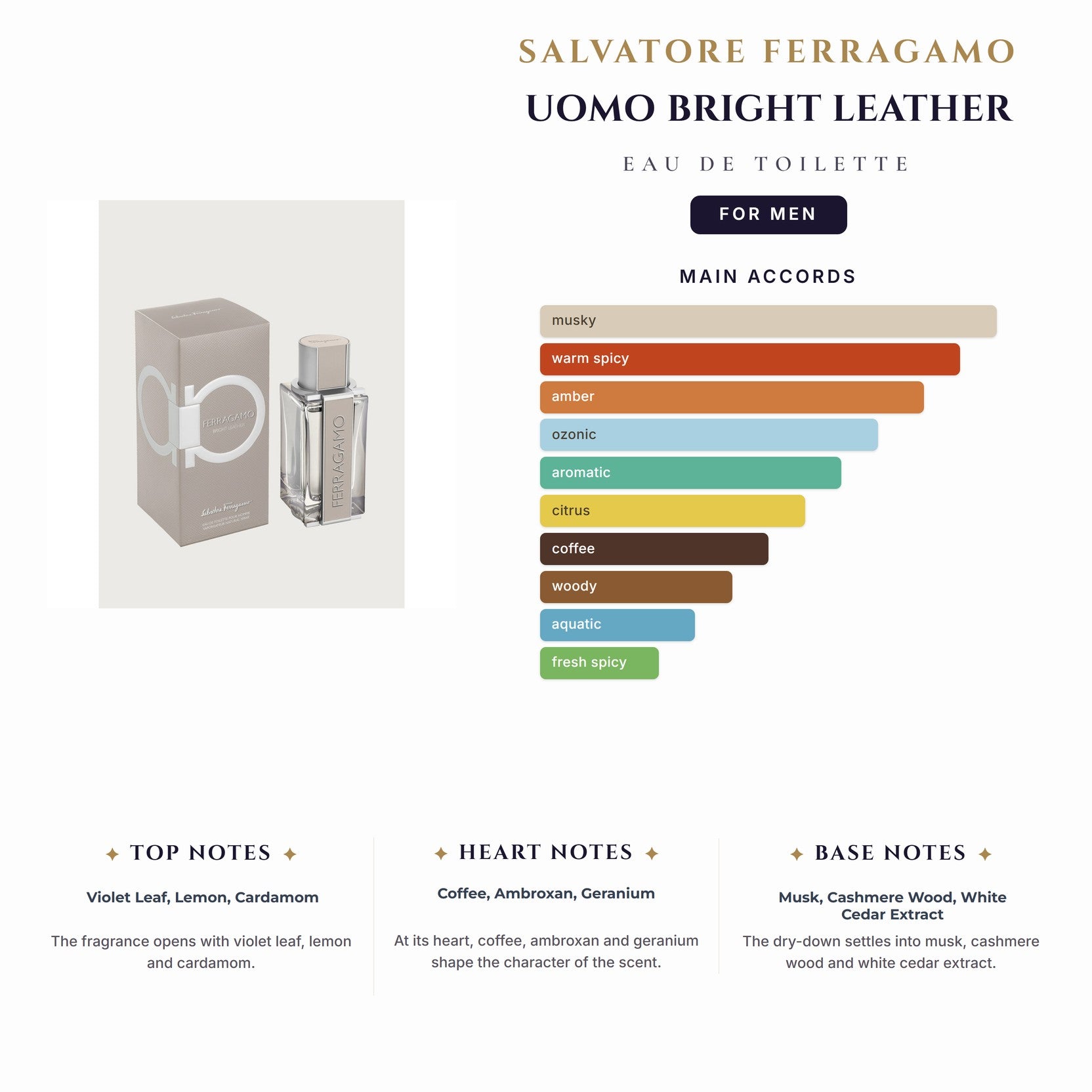 S. Ferragamo Uomo Bright Leather 3.4oz EDT Spray for Men
