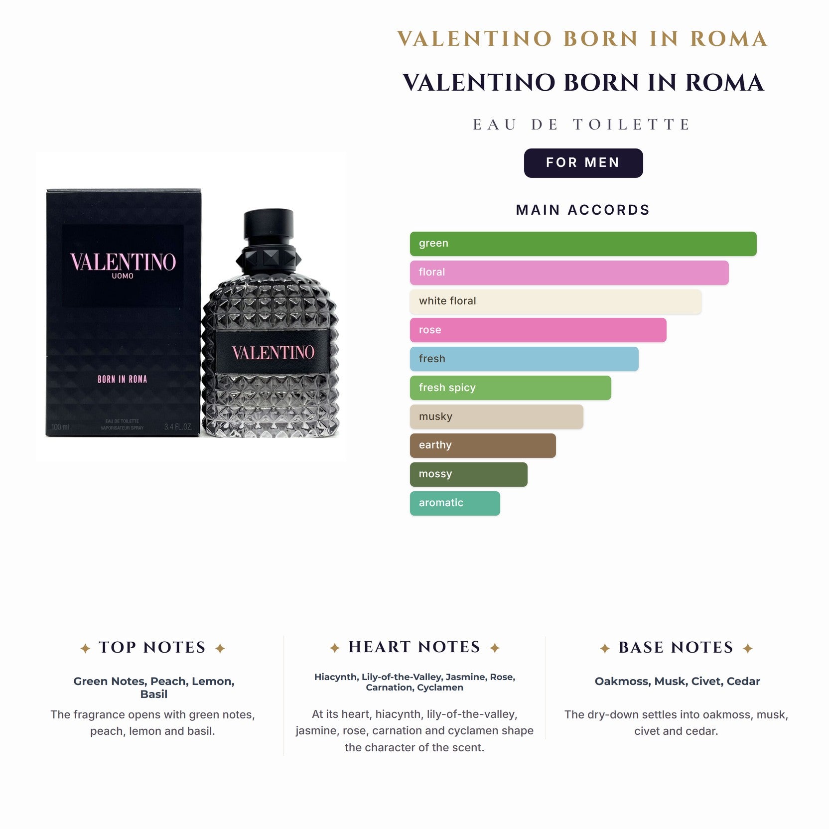 Valentino Born In Roma 3.4oz EDT Spray for Men