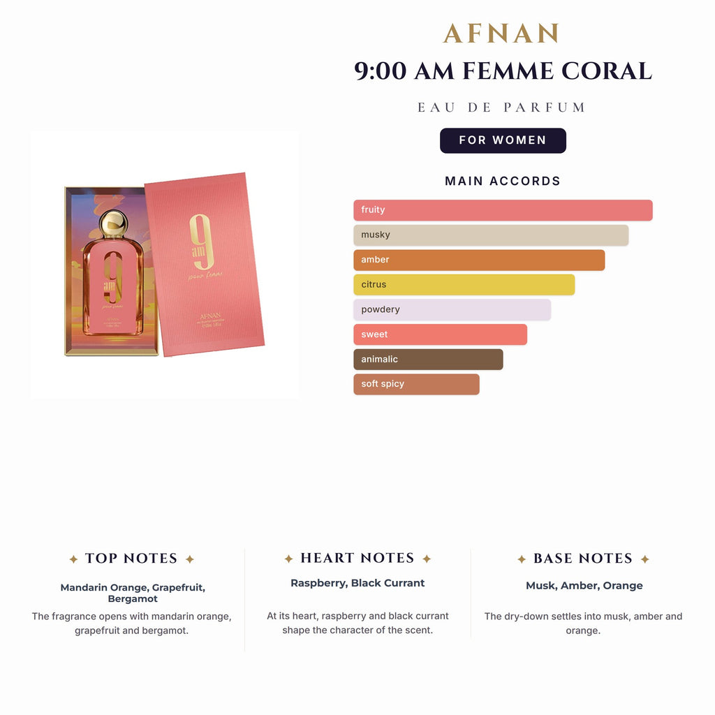 Afnan 9:00 Am Femme Coral 3.4oz EDP Spray for Women