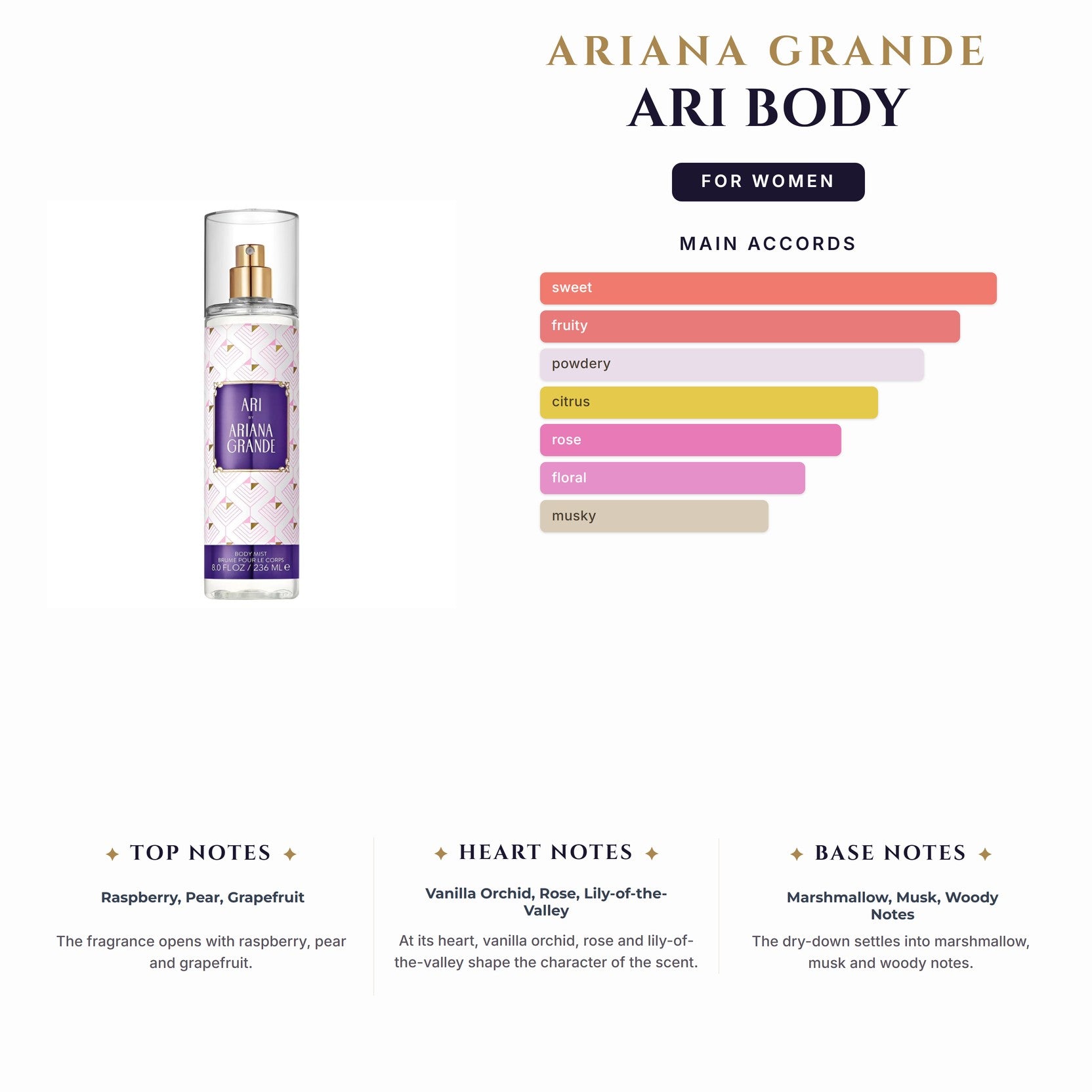 Ariana Grande Ari Body Spray 8.0oz (Must Buy In Pack Of 3) for Women