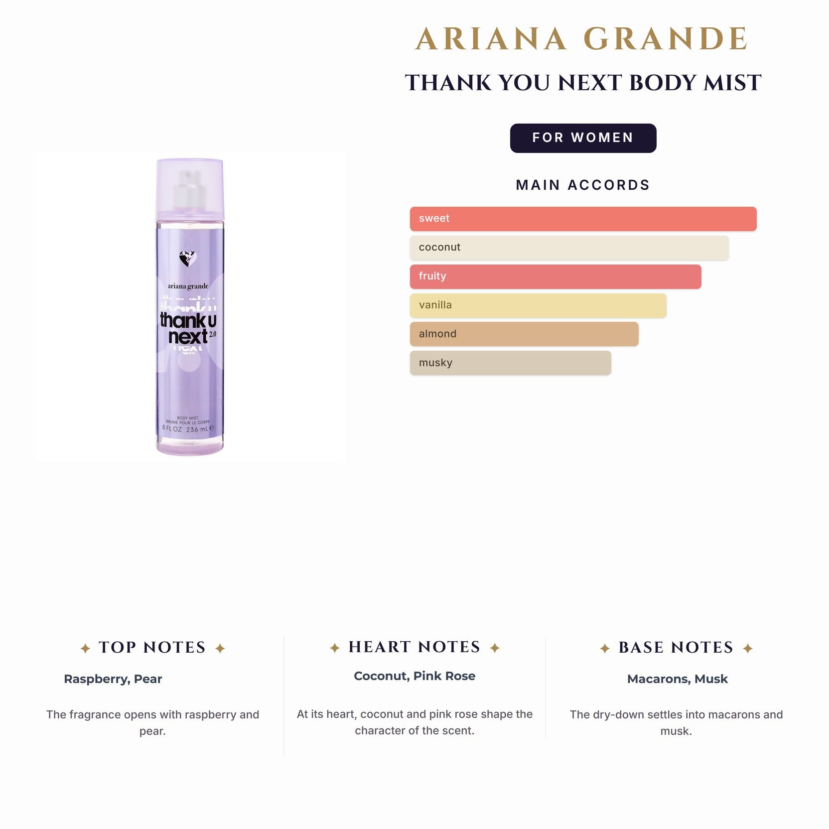 Ariana Grande Thank You Next 8.0oz Body Mist Spray(Must Buy In Pack Of 3) for Women