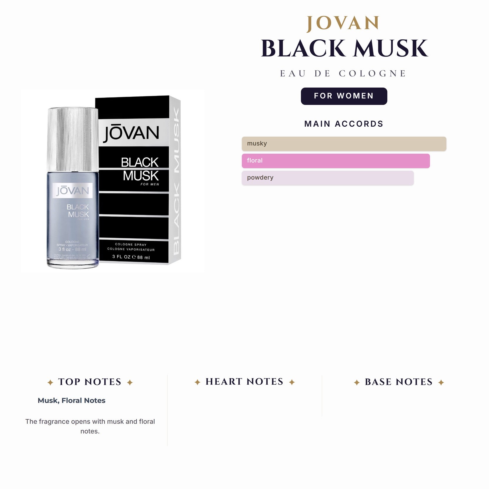 Jovan Black Musk 3.2oz EDC Spray for Women