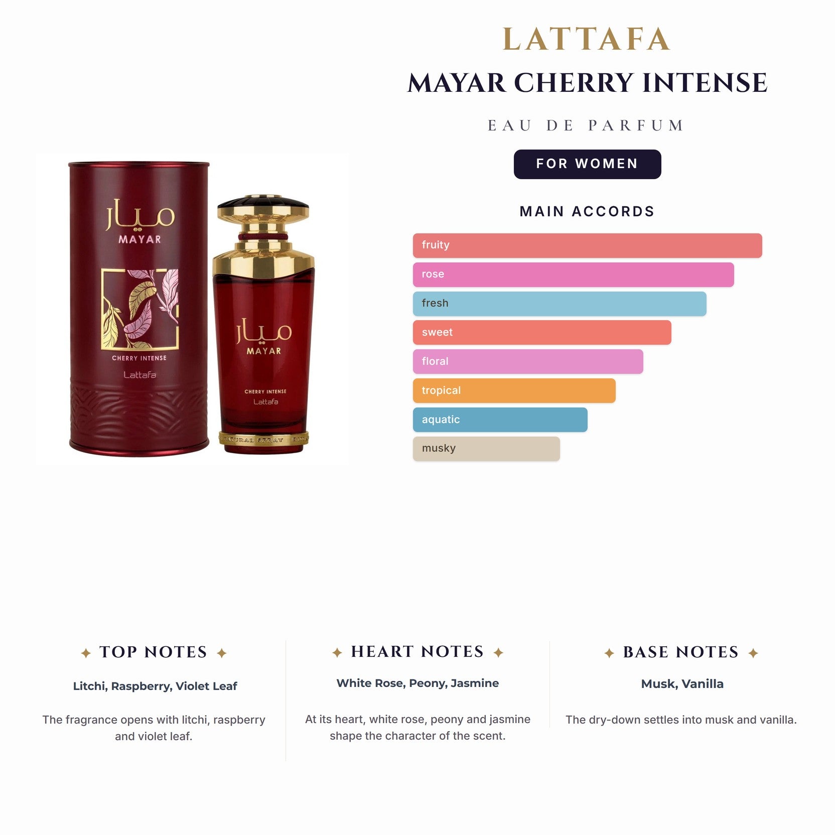 Lattafa Mayar Cherry Intense 3.4oz EDP Spray for Women