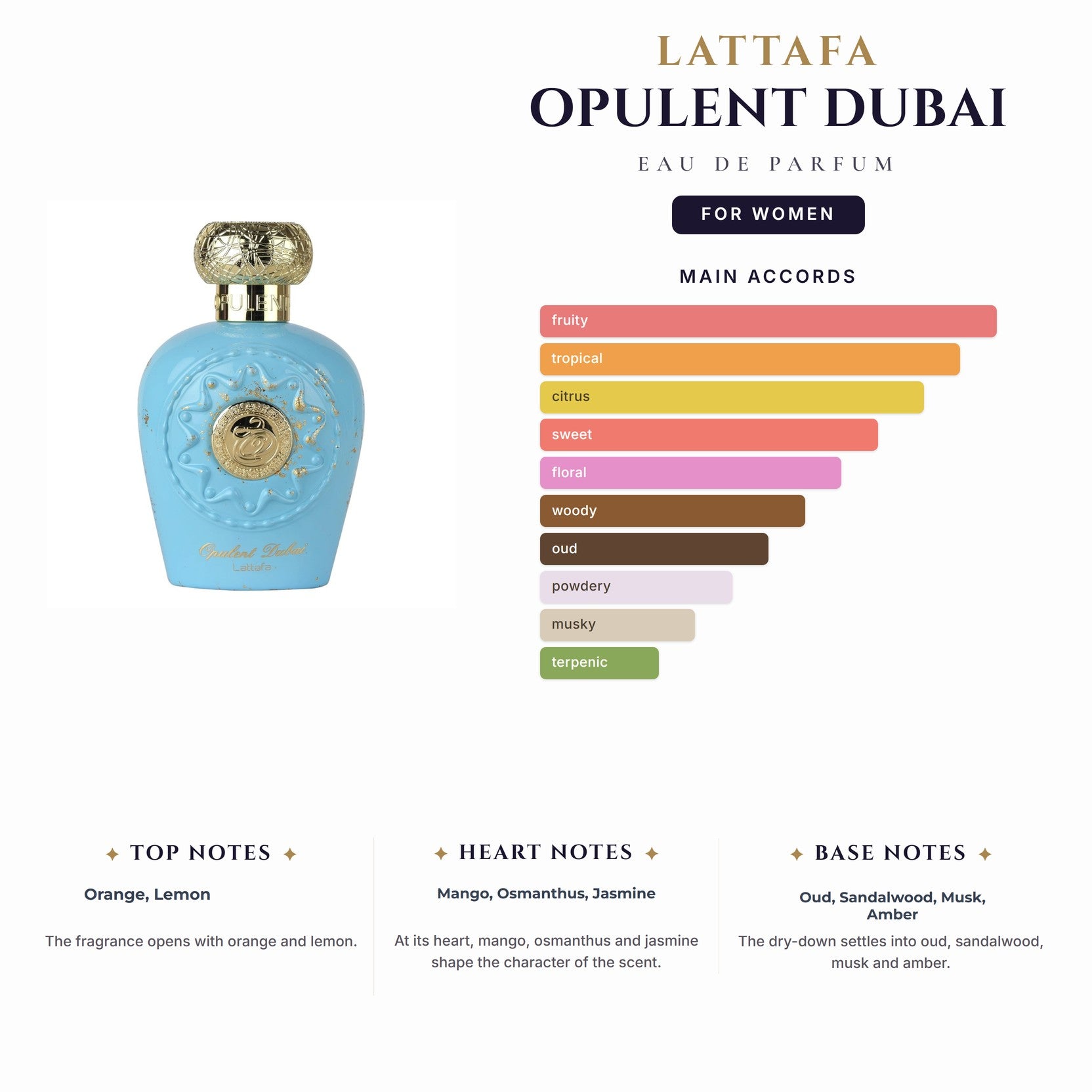Lattafa Opulent Dubai 3.4oz EDP Spray for Women
