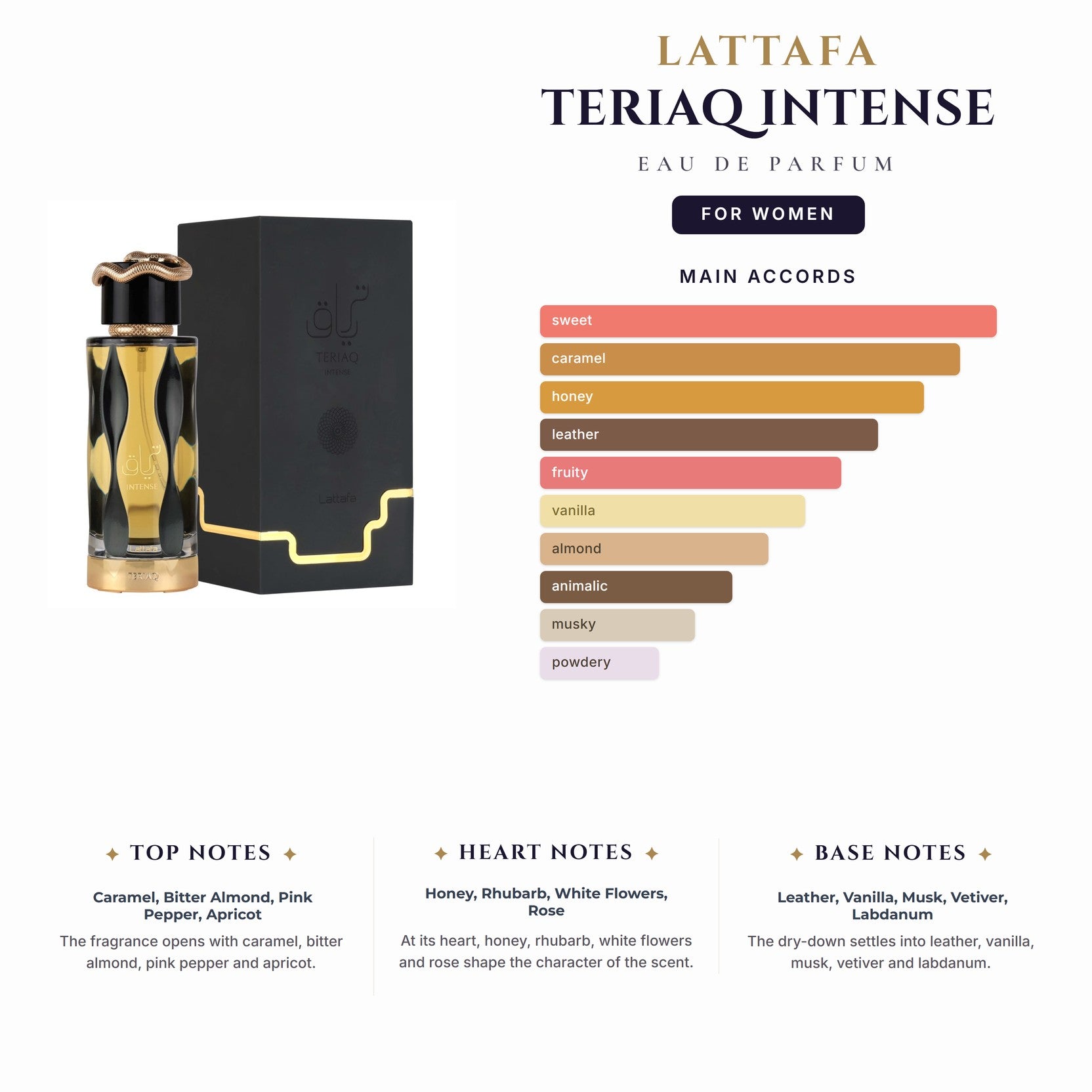 Lattafa Teriaq Intense 3.4oz EDP Spray (Like Kilian Angel'S Share Paradis) for Women