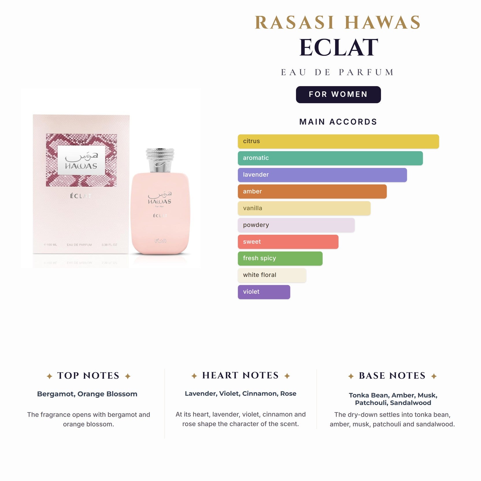 Rasasi Hawas Eclat 3.4oz EDP Spray for Women