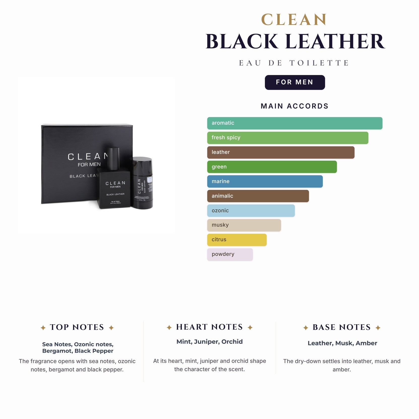 Tst Clean Black Leather 3.4oz EDT Spray for Men