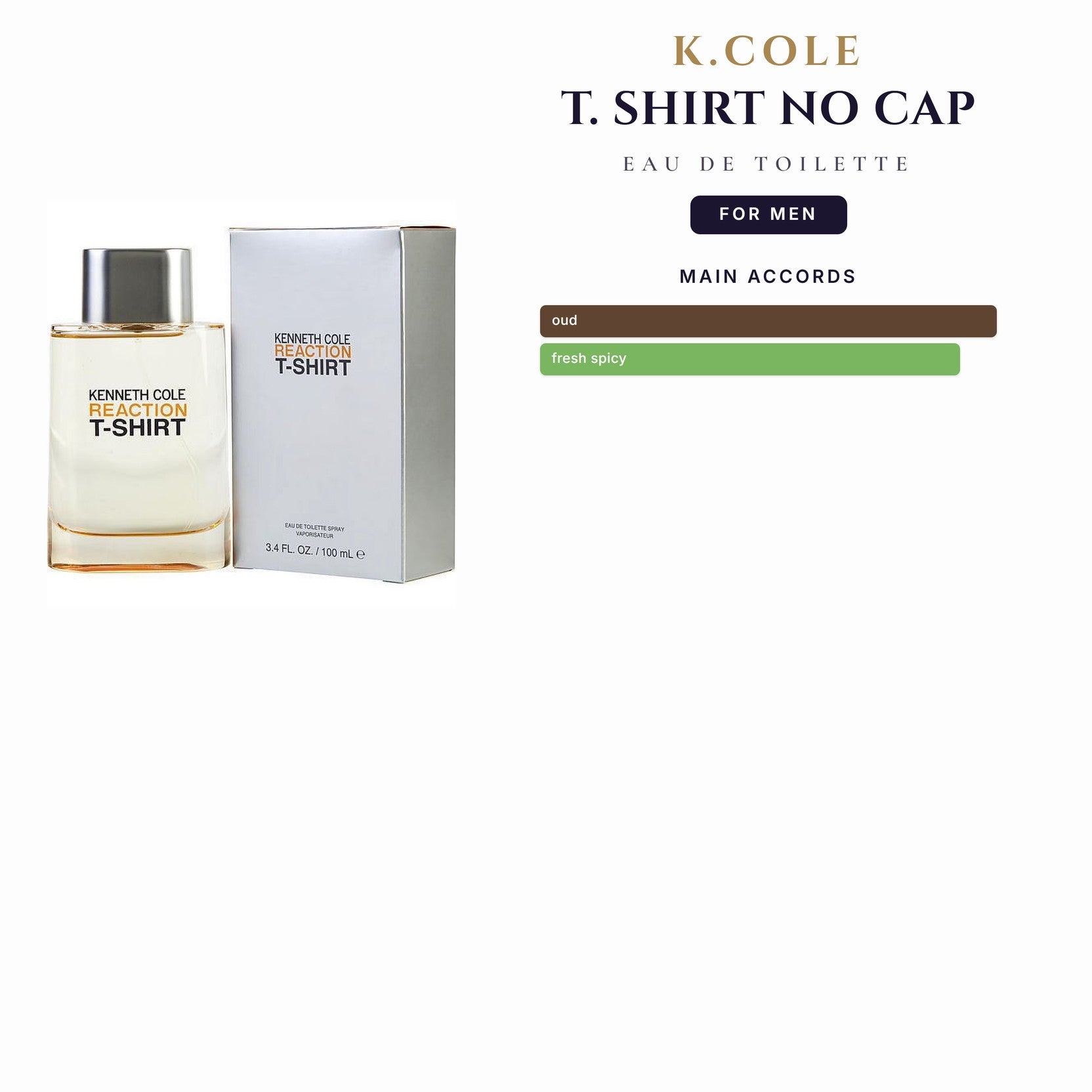 Tst K.Cole T. Shirt 3.4oz EDT Spray No Cap for Men