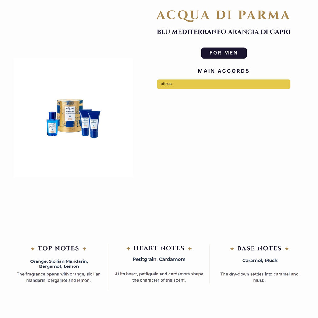 Set M- Acqua Di Parma Blu Mediterraneo Arancia Di Capri 3Pc (2.5oz EDC+1.7Bl+1.3Sg)