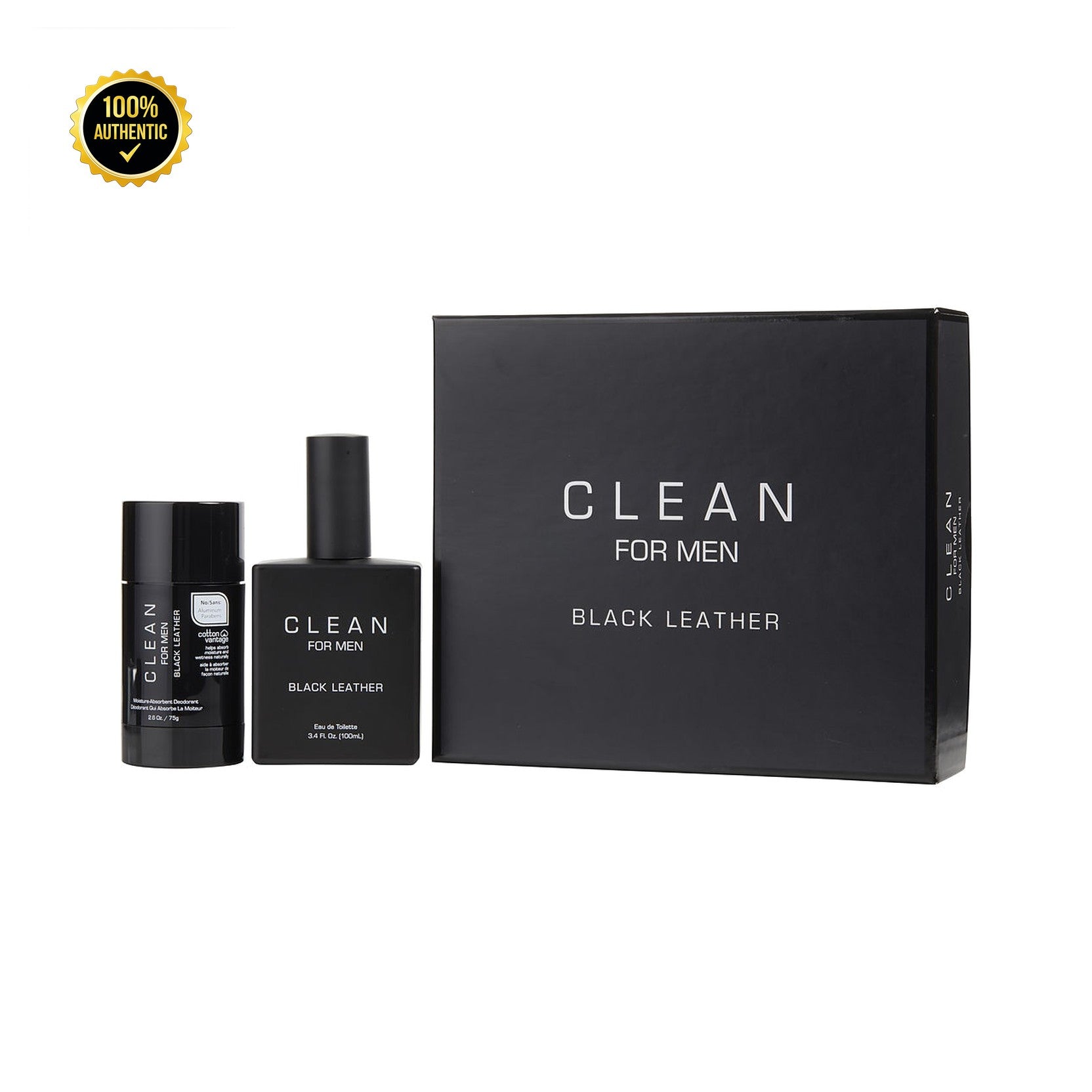 Set M- Clean Black Leather 2Pc.(3.4oz EDT +Deo Stick.) (10 Left)