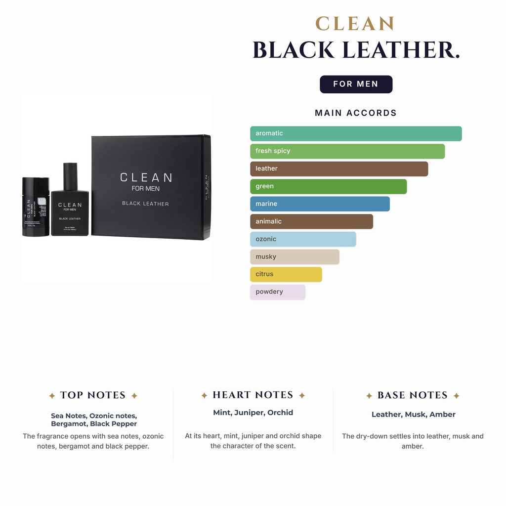 Set M- Clean Black Leather 2Pc.(3.4oz EDT +Deo Stick.) (10 Left)