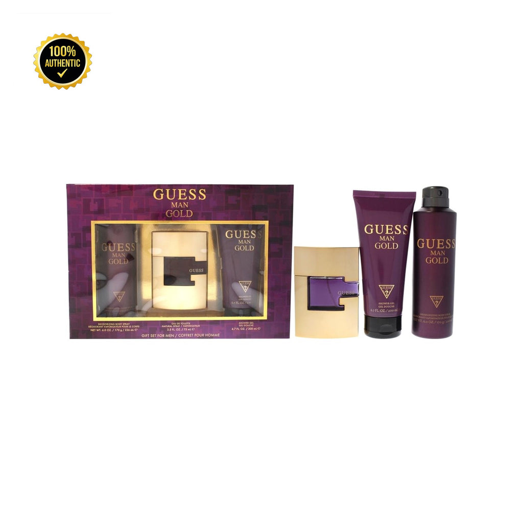 Set M- Guess Gold 3Pc (2.5oz EDT+6.7Body Spry+6.7Sg)
