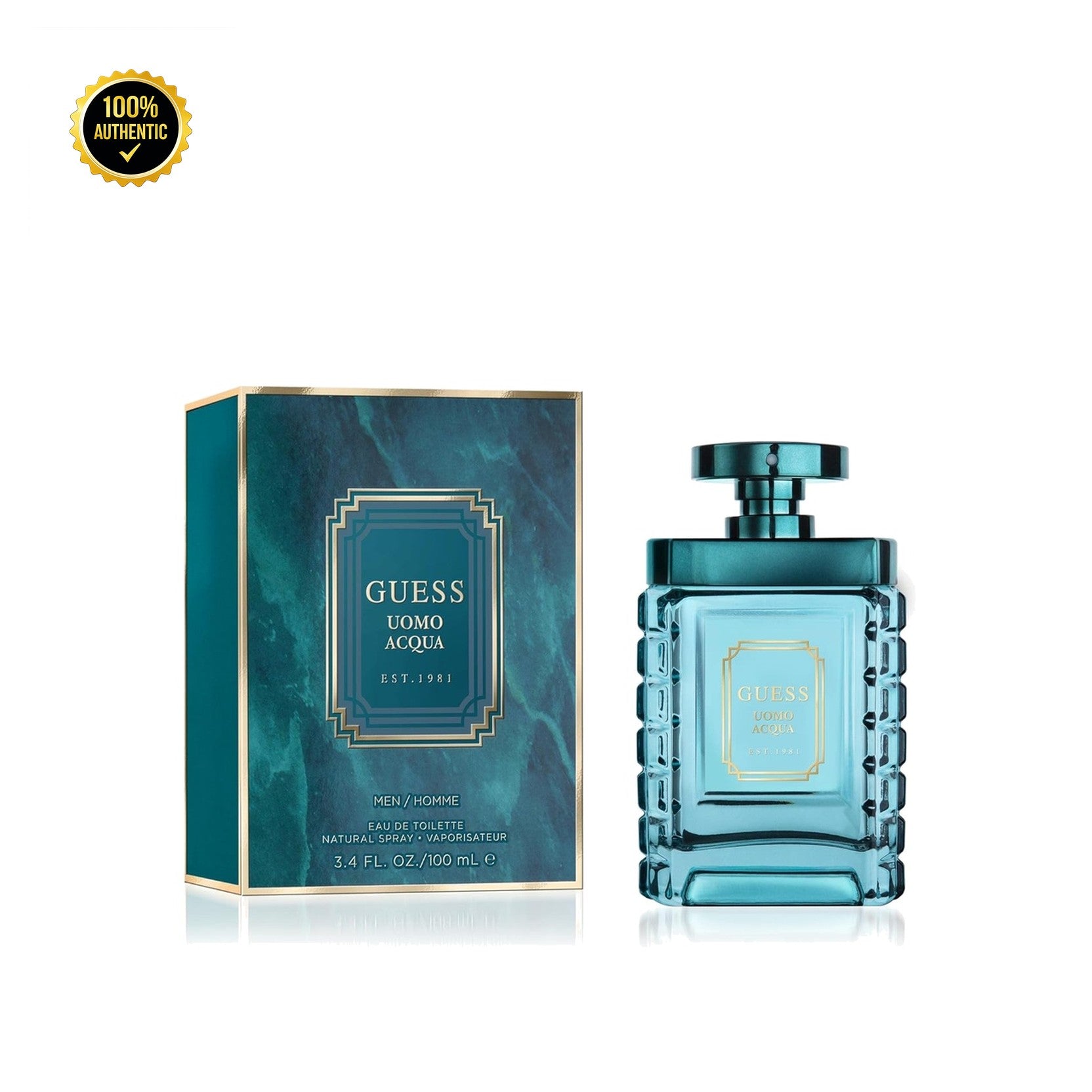 Set M- Guess Uomo Aqua 4Pc (3.4oz EDT + 3.4oz Sg +6.0oz Deo Spy +Pouch)