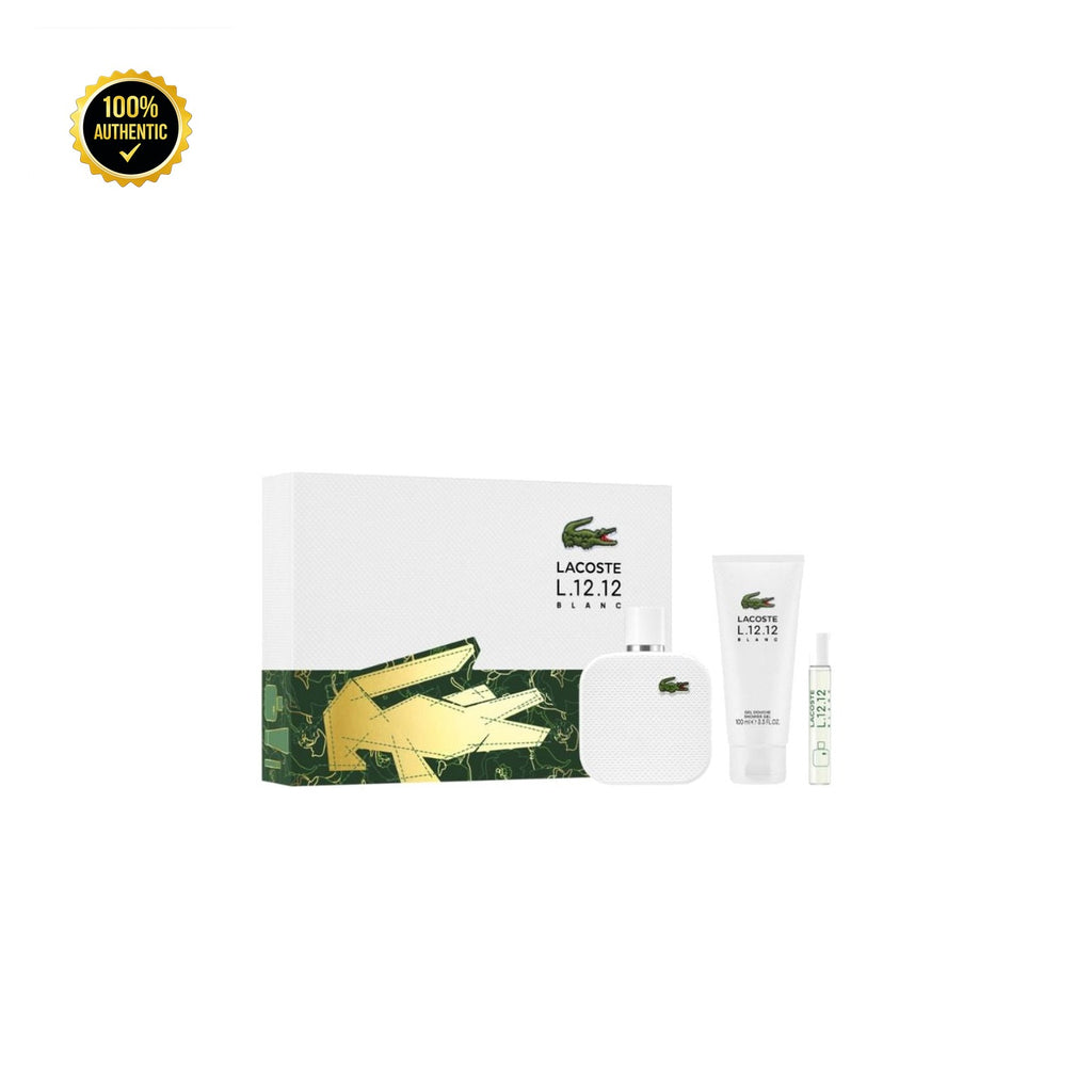 Set M- Lacoste Eau Blanc 3Pc. (3.3oz EDT + 3.3oz S/Gel + 0.25oz Spy )