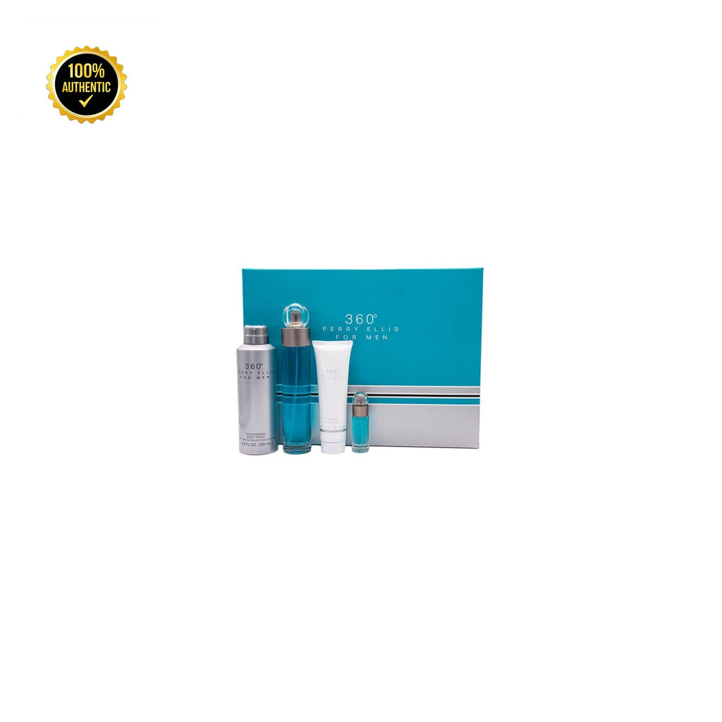 Set M- Perry Ellis 360 4Pc(3.4oz EDT+6.7Deo+3ozsg+0.25oz Mini)