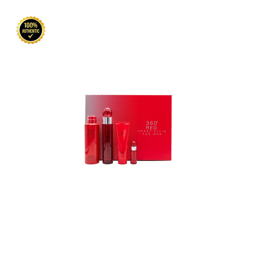 Set M- Perry Ellis 360 Red 4Pc (3.4oz EDT + 6.0oz Deo Spy + 3.4Sg + 0.25oz Mini)