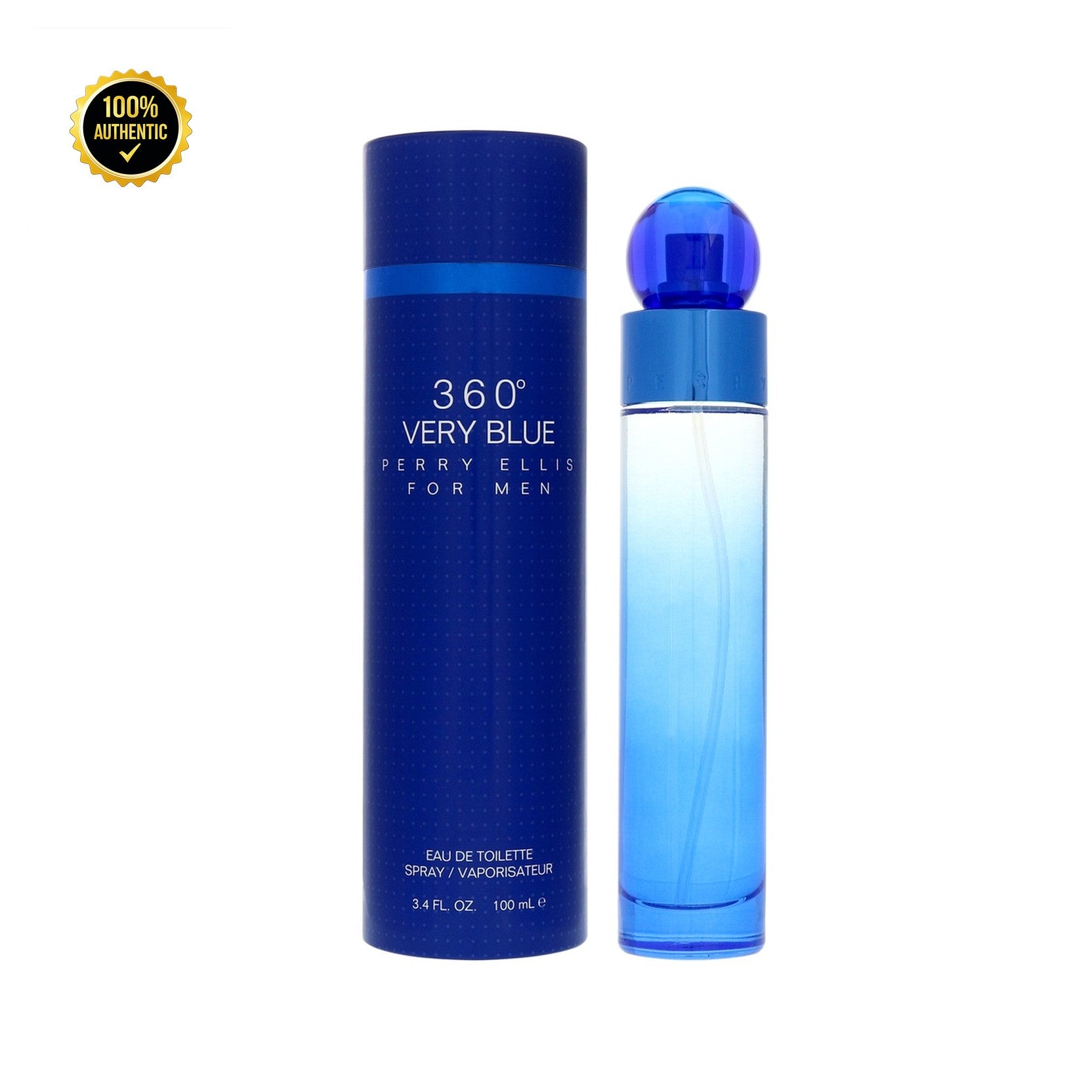 Set M- Perry Ellis 360 Very Blue 4Pc (3.4oz EDT +6.0 Deo Spy+3.4Sg+0.25 Mini)