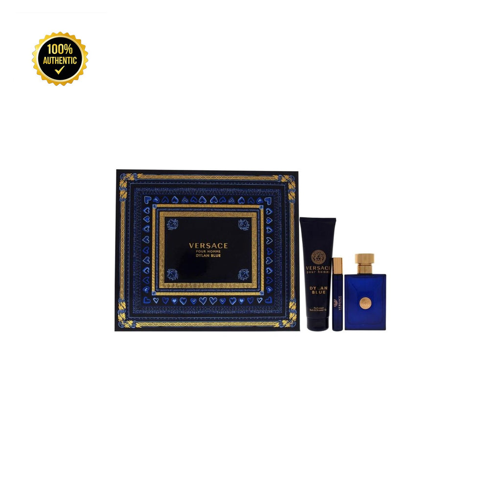 Set M- Versace Dylan Blue 3Pc.(3.3oz EDT  + 5Ml Mini + 5oz S/Gel)