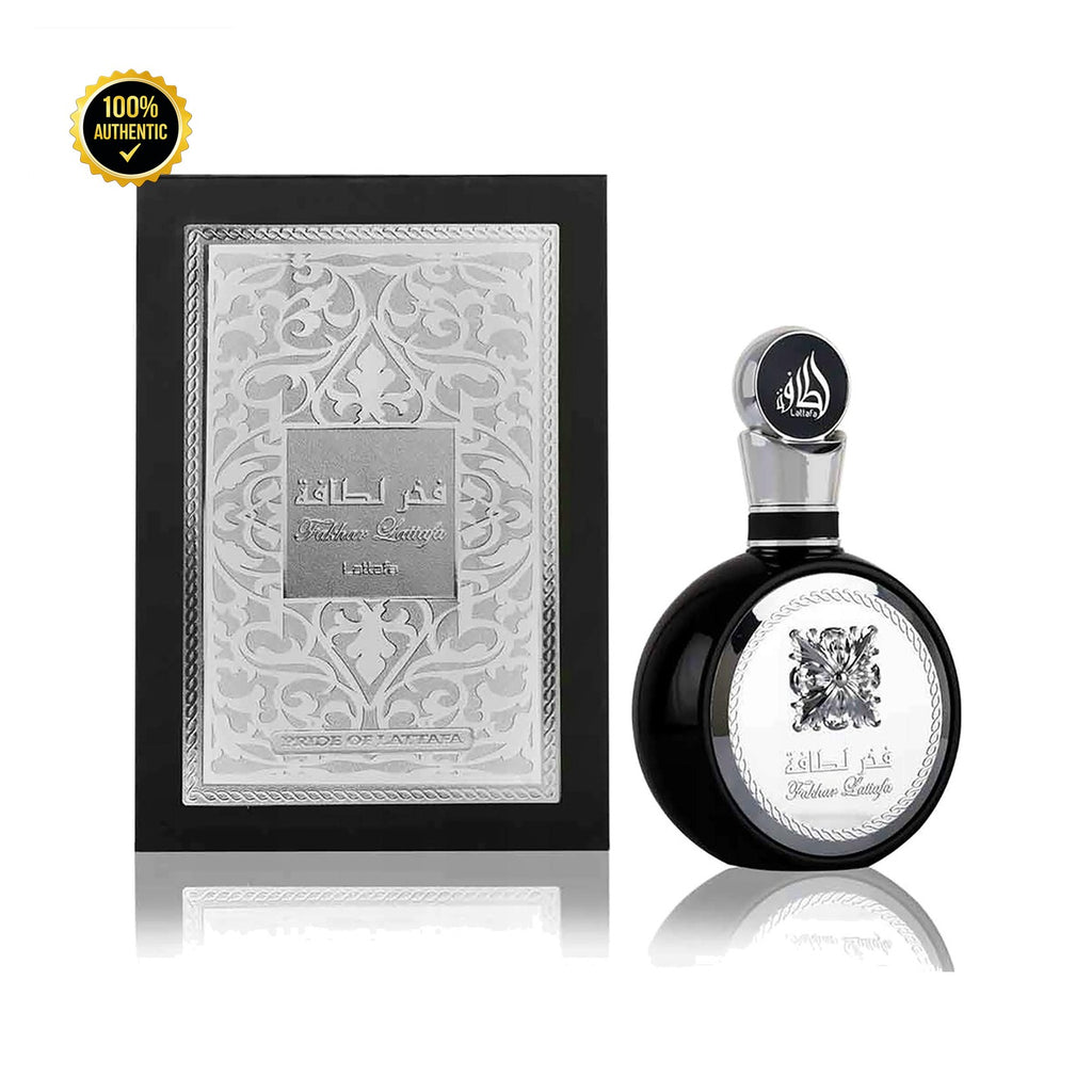 Set W Lattafa Fahkar (White & Rose Gold) 3Pc (3.4oz EDP+1.7 Hair Mist+8.4Body Spray