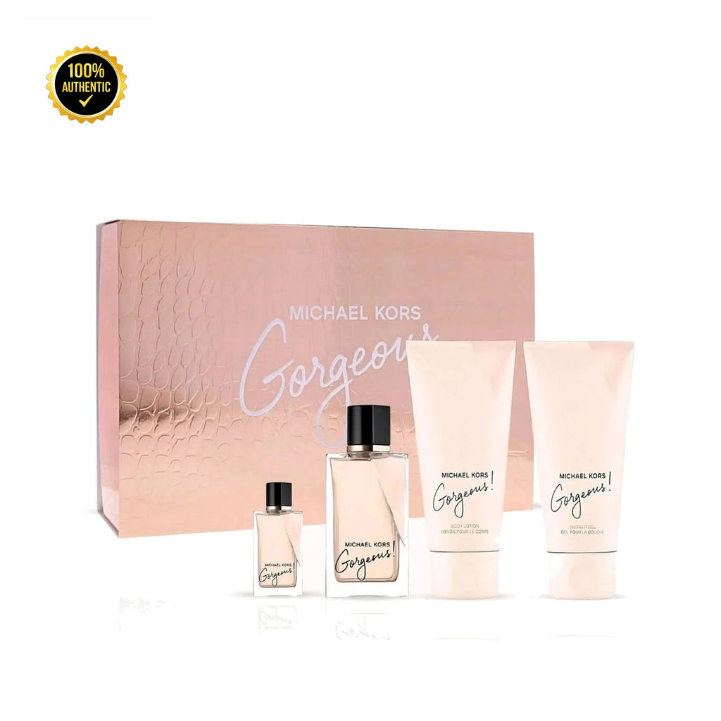 Set W- Michael Kors Gorgeous 4Pc(3.4oz EDP+3.4Sg+3.4Bl+Mini)