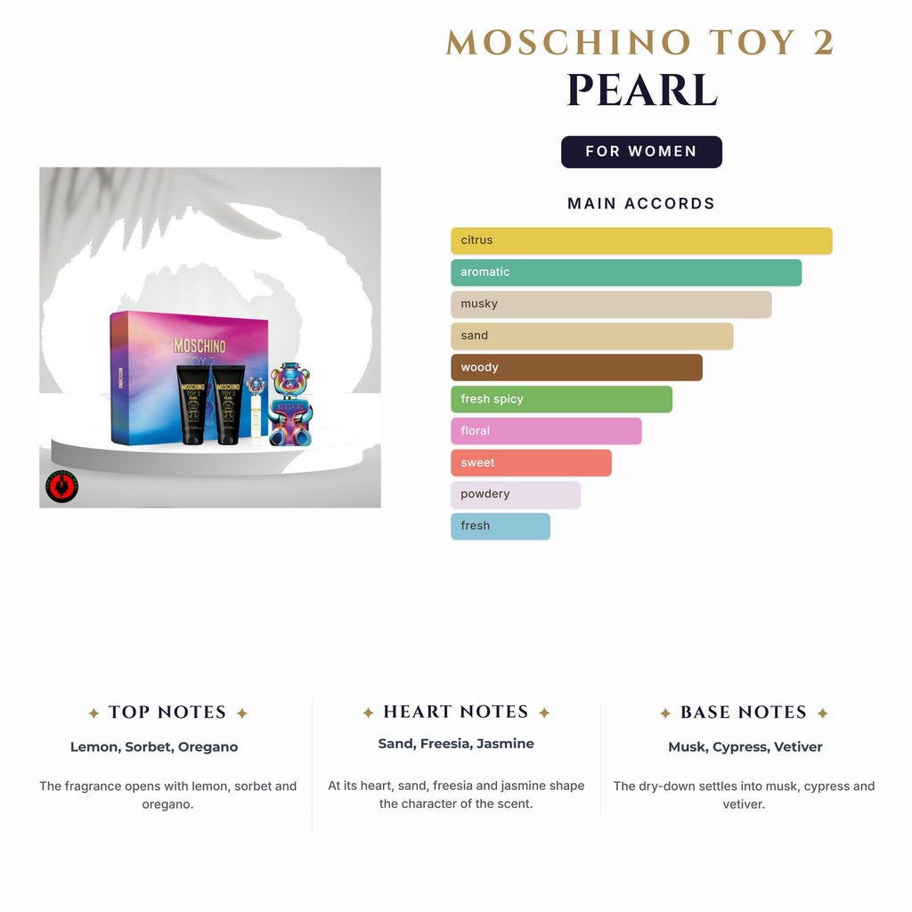 Set W- Moschino Toy 2 Pearl 4Pc(3.4oz EDP+3.4Sg+3.4Bl+Mini)