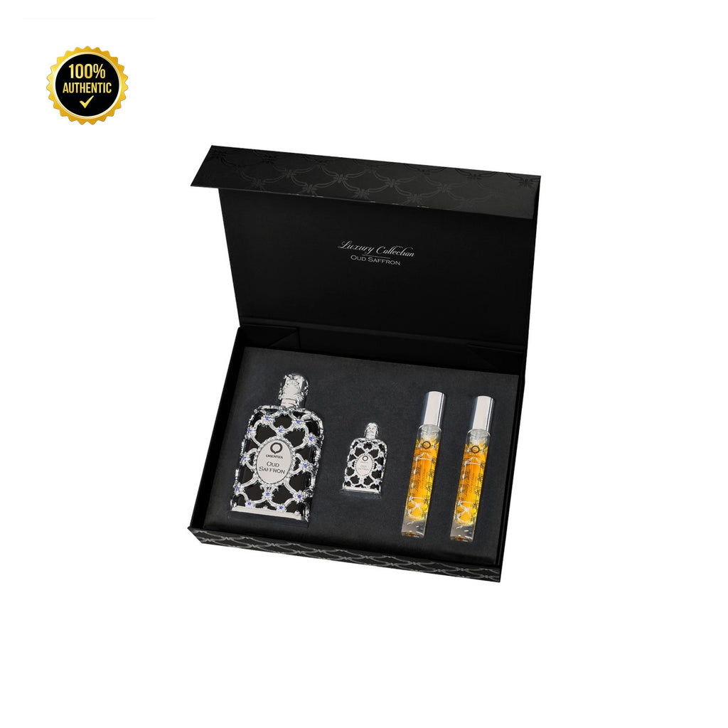 Set W- Orientica Oud Saffron 4Pc (2.8oz EDP+ Mini Splash+2X0.33Spy)