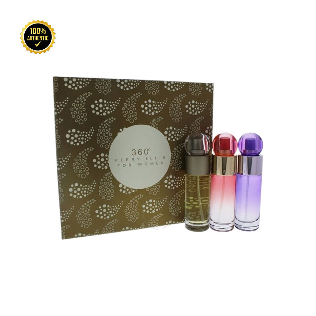 Set W- Perry Ellis 360 Woman Trio Set 3Pc (1.0oz 360 EDT+1.0oz Purple EDT +1.0oz Coral EDT)