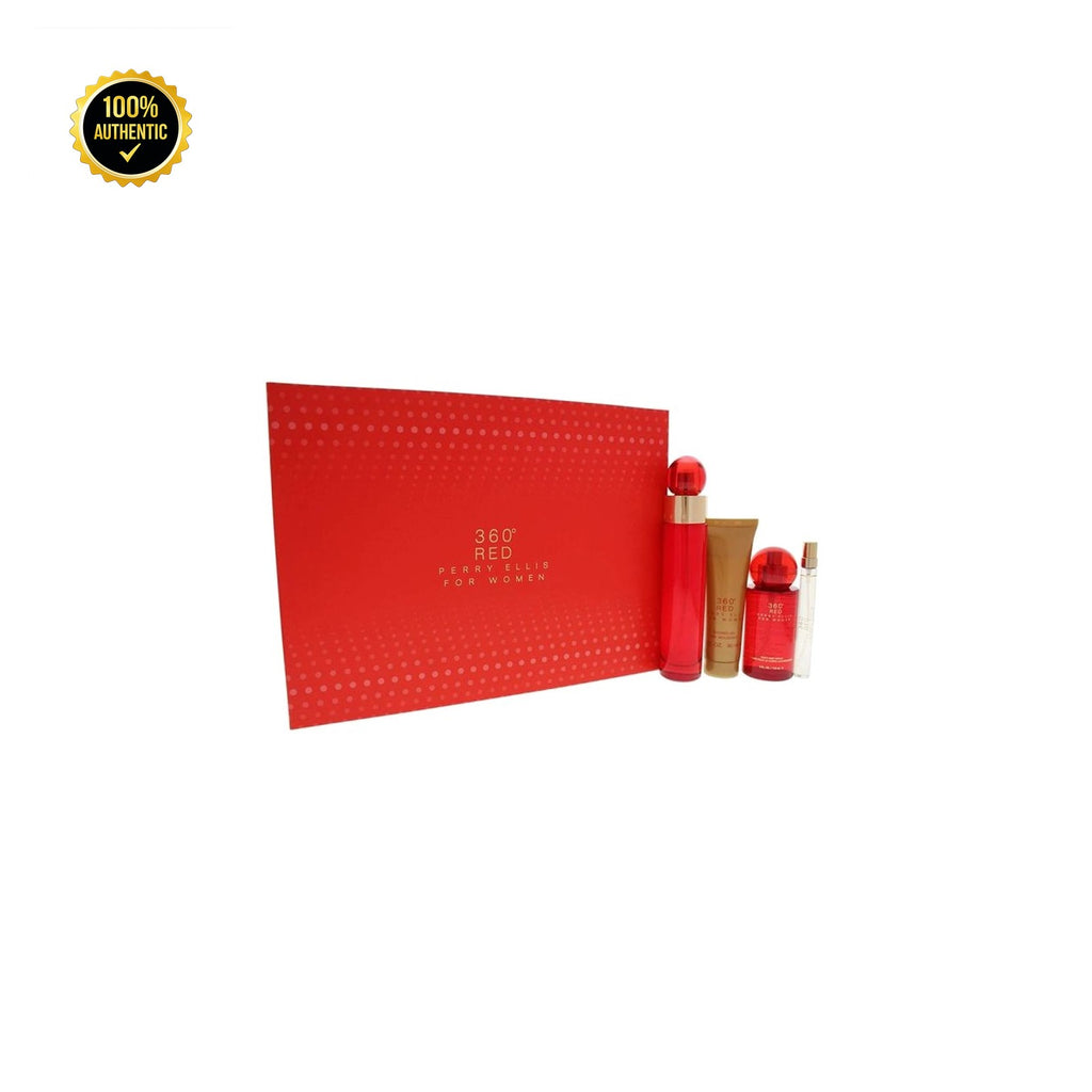 Set W- Perry Ellis 360 Red 4Pc(3.4oz EDP + 4.0 B.Mist + 3.4Sg + Mini)